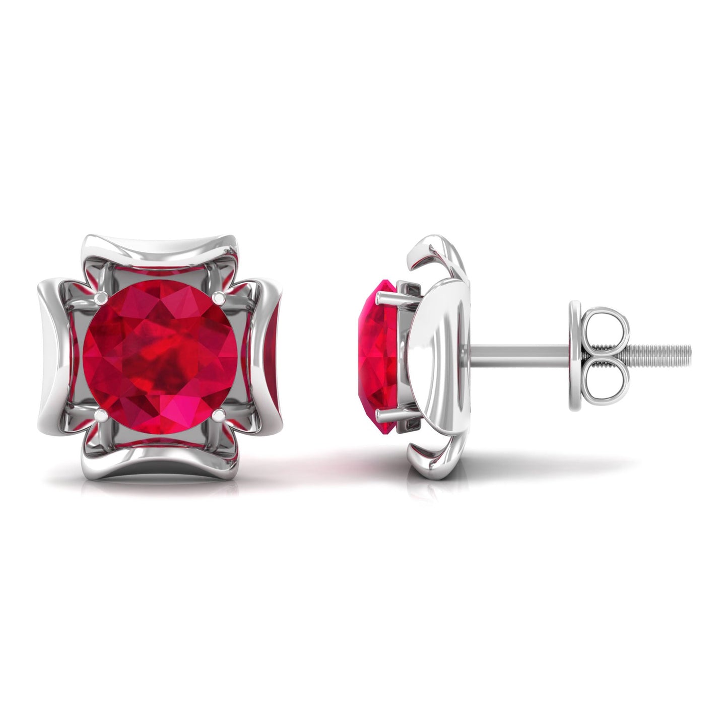 Art Deco Inspired Lab Created Ruby Solitaire Stud Earrings