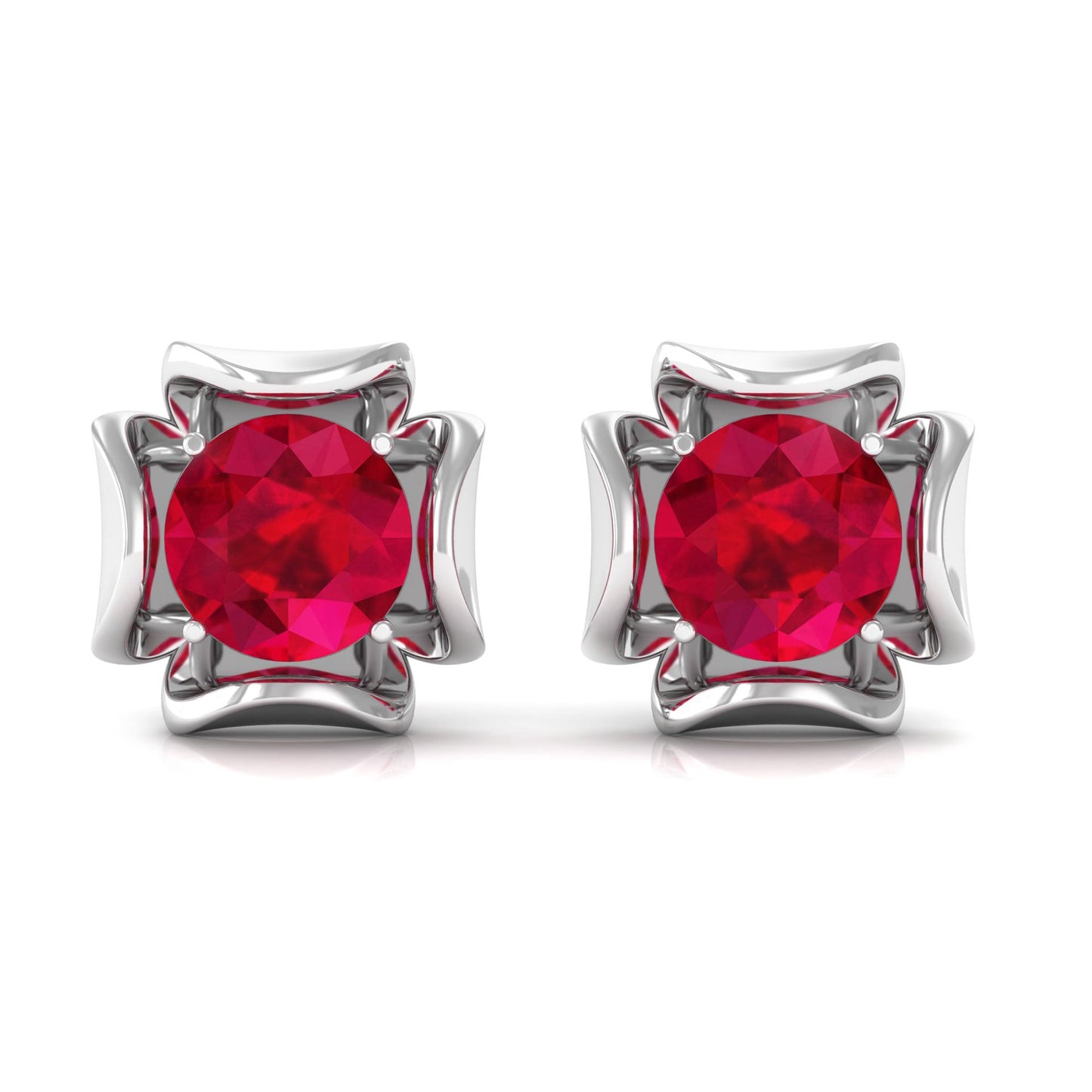 Art Deco Inspired Lab Created Ruby Solitaire Stud Earrings