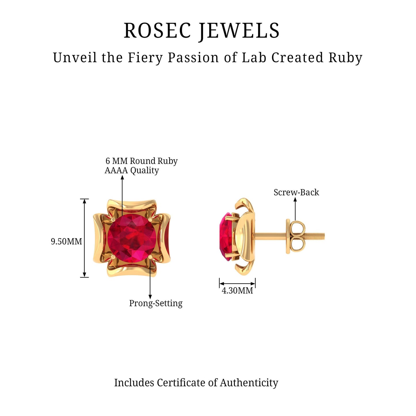 Art Deco Inspired Lab Created Ruby Solitaire Stud Earrings
