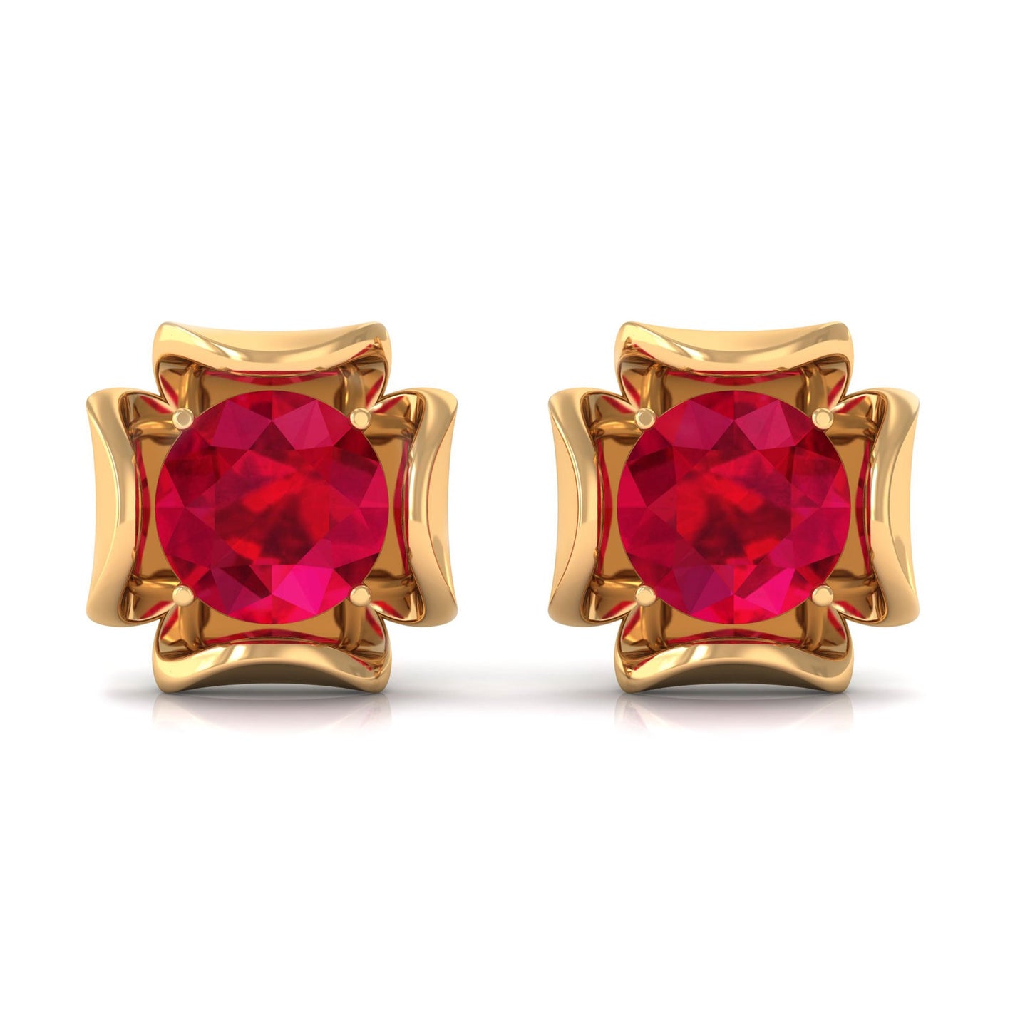 Art Deco Inspired Lab Created Ruby Solitaire Stud Earrings