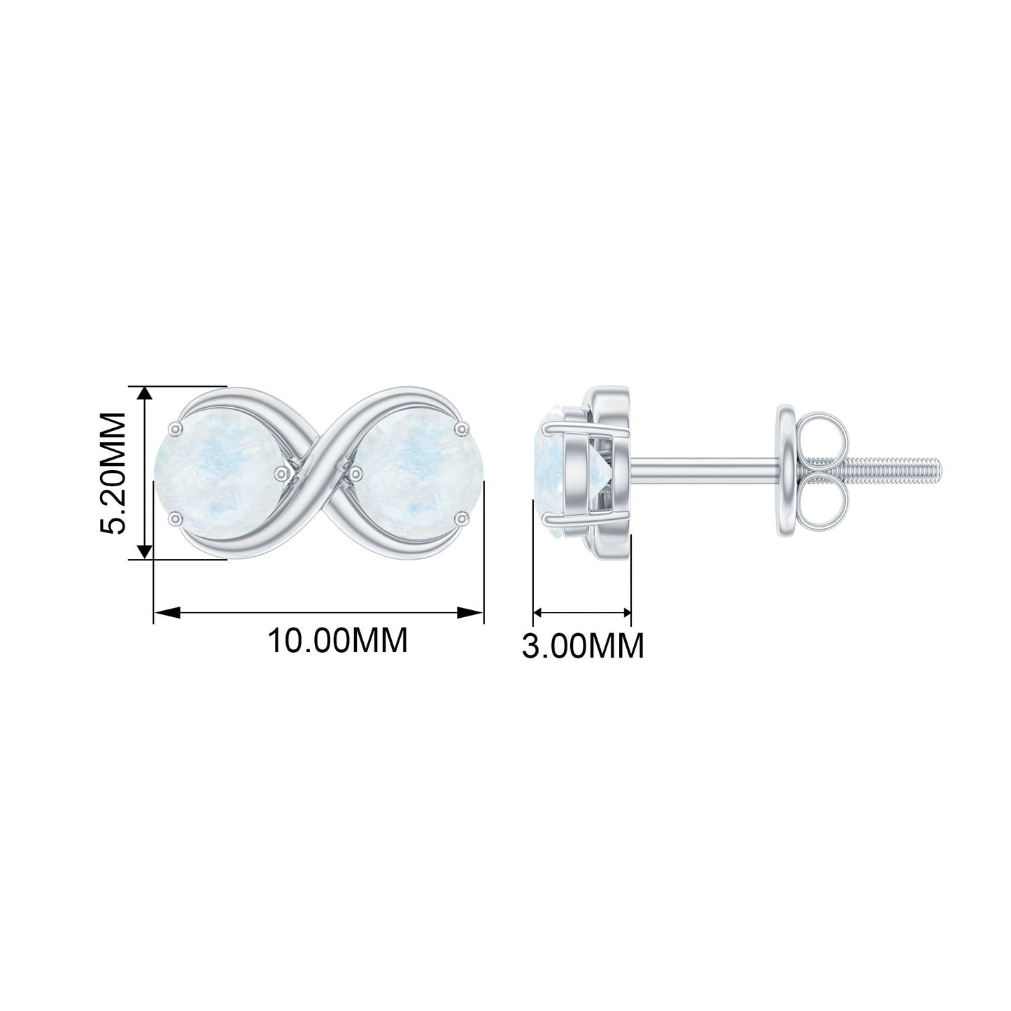 1.4 Carat Simple Moonstone Two Stone Infinity Stud Earrings