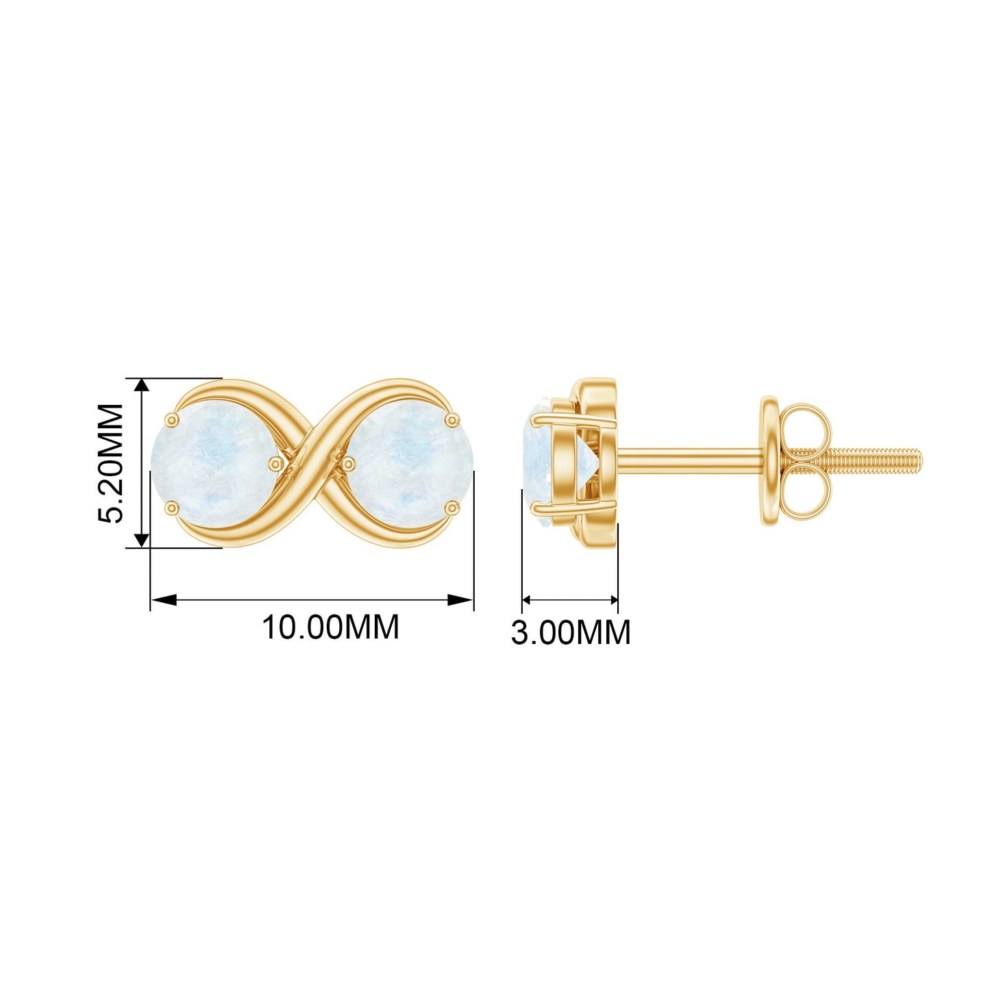 1.4 Carat Simple Moonstone Two Stone Infinity Stud Earrings