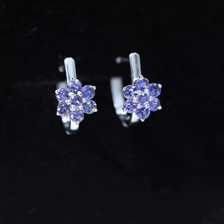 Round Shape Tanzanite Flower Hoop Earrings