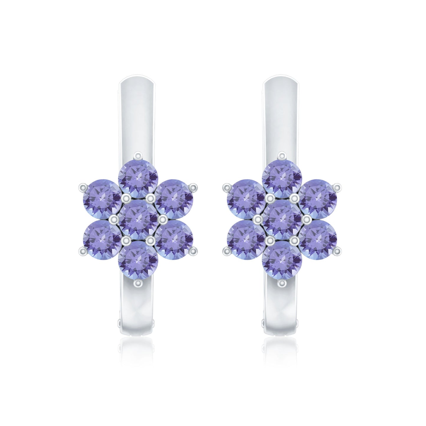 Round Shape Tanzanite Flower Hoop Earrings