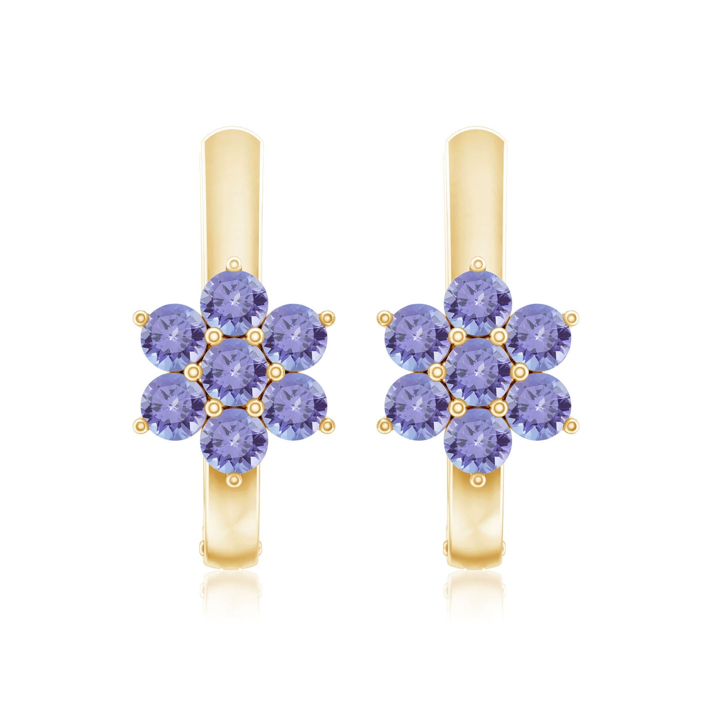 Round Shape Tanzanite Flower Hoop Earrings