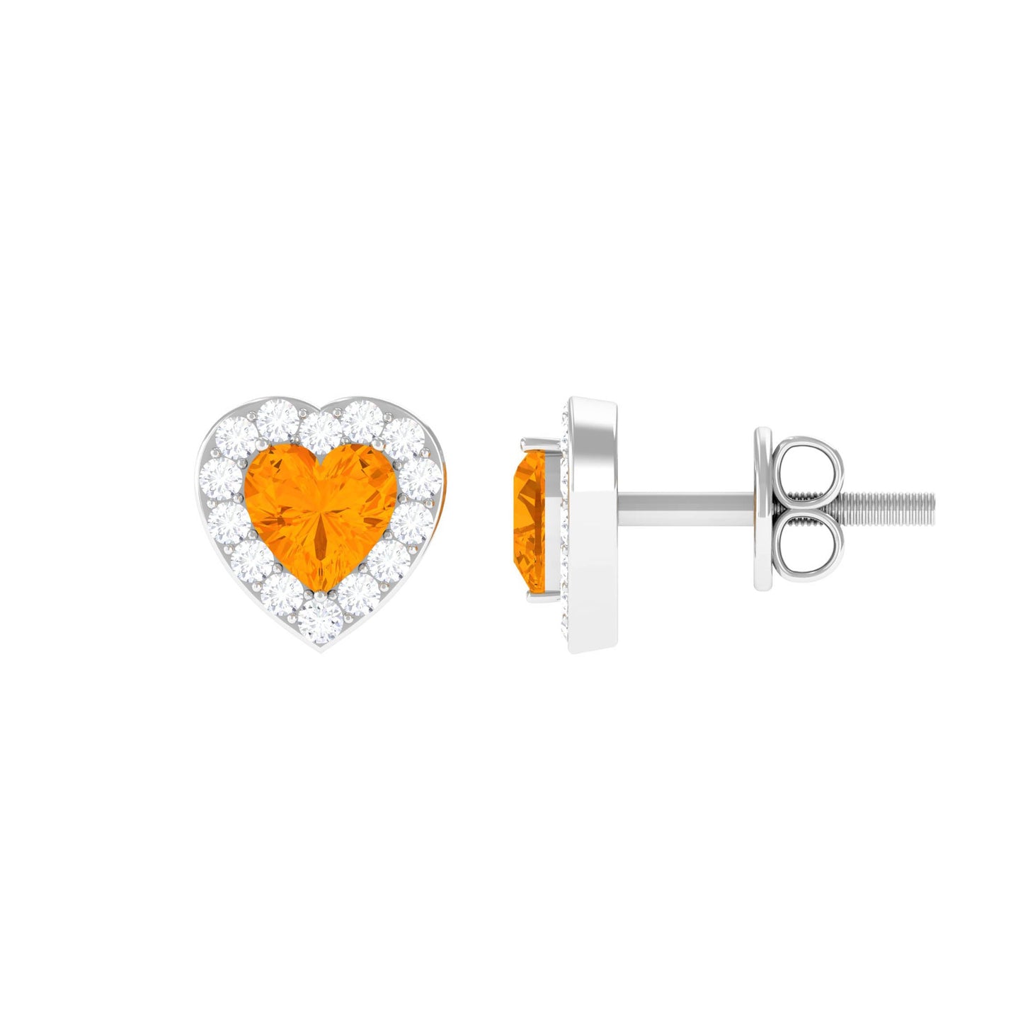 Heart Shape Fire Opal Halo Stud Earrings with Diamond
