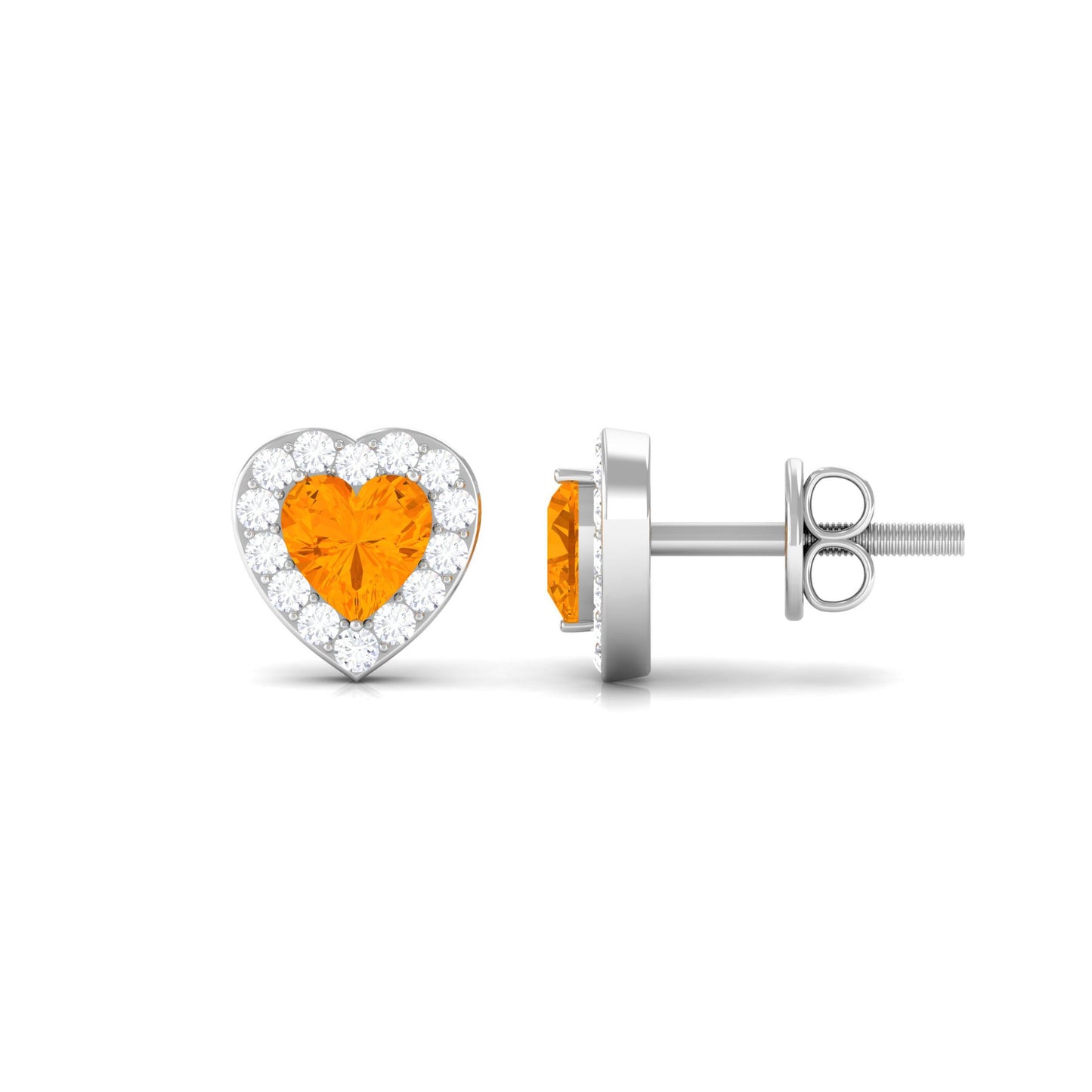 Heart Shape Fire Opal Halo Stud Earrings with Diamond