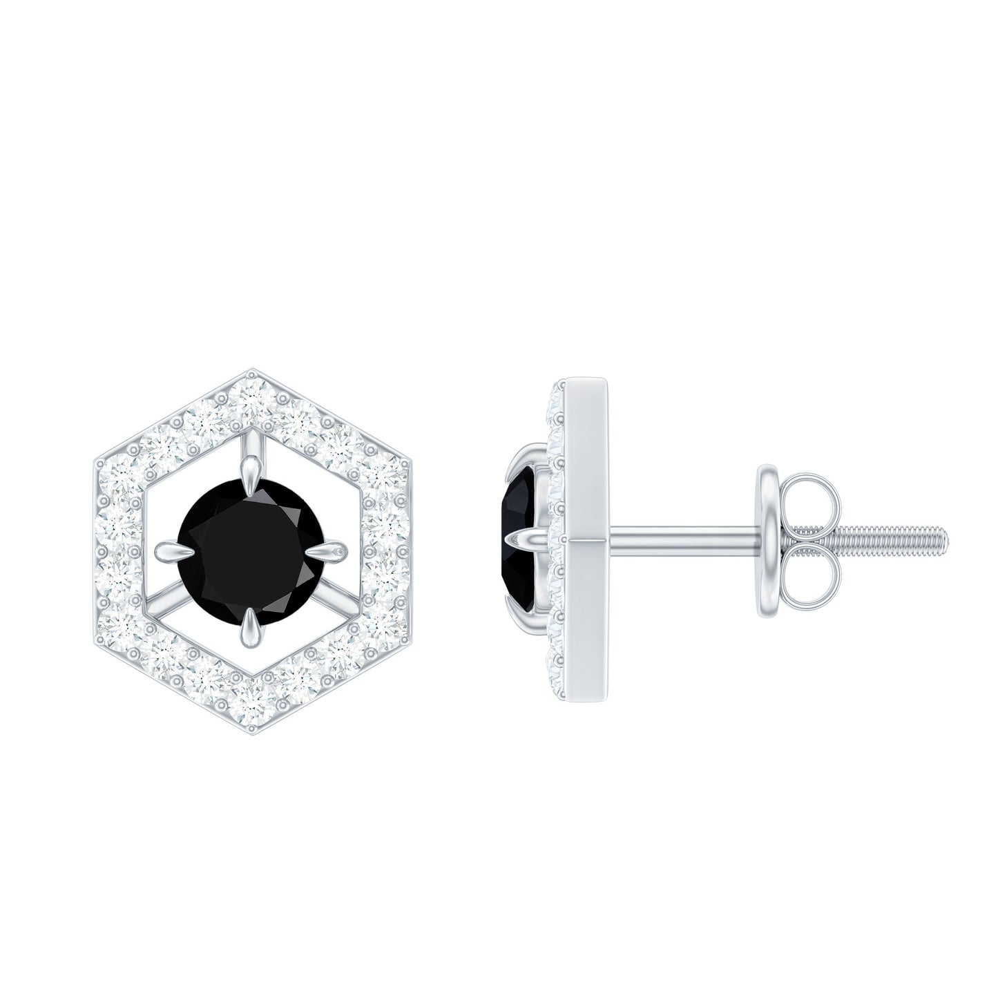 Real Black Onyx Geometric Earrings with Diamond