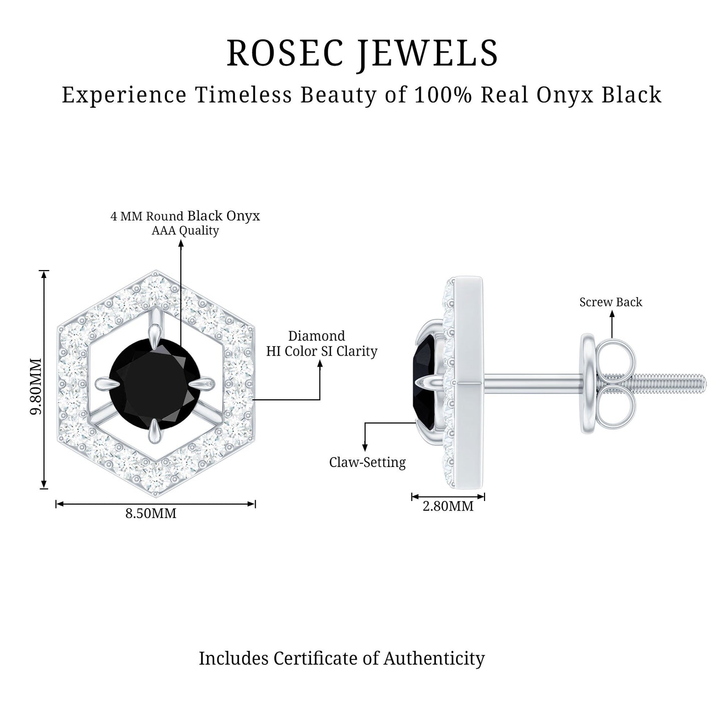 Real Black Onyx Geometric Earrings with Diamond