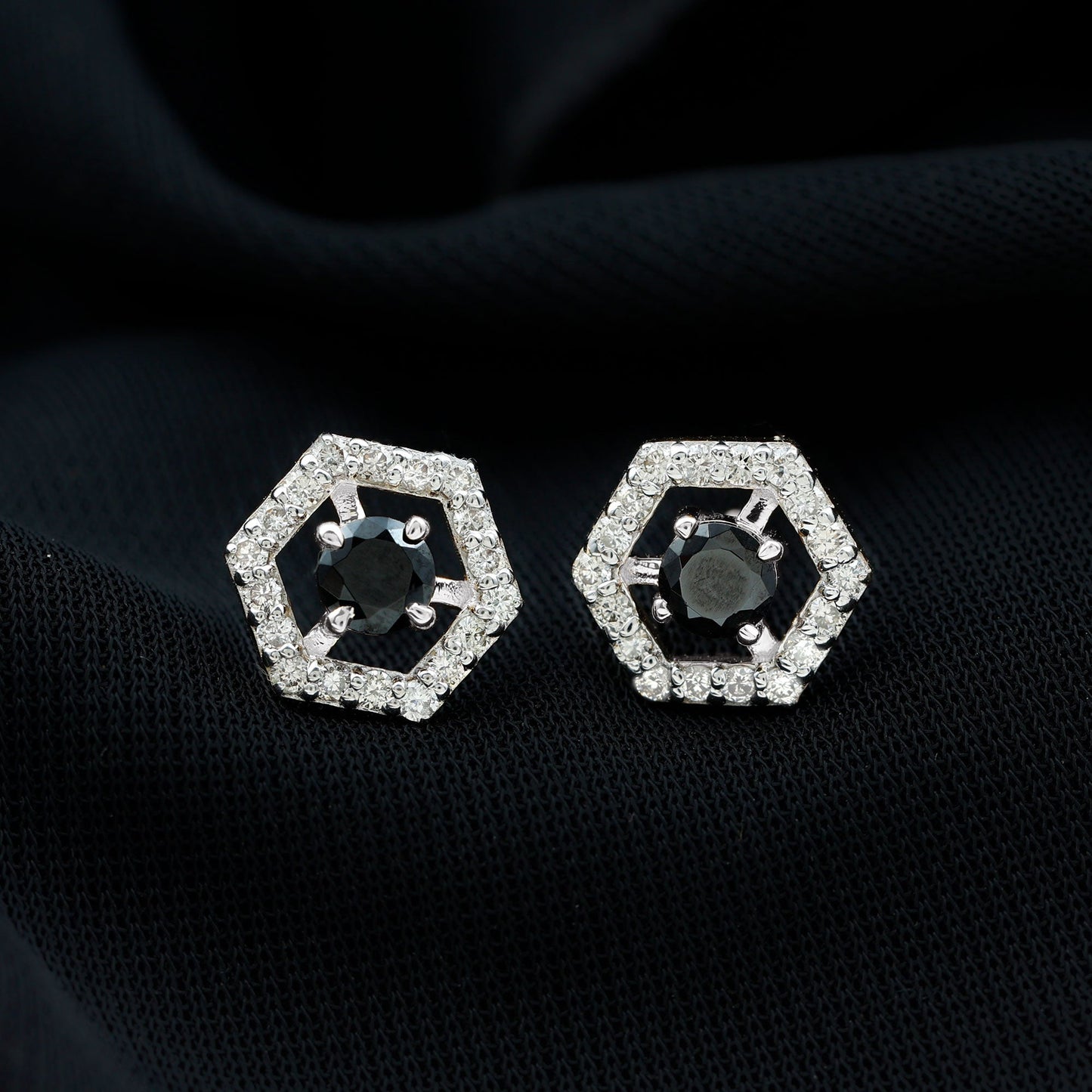 Real Black Onyx Geometric Earrings with Diamond