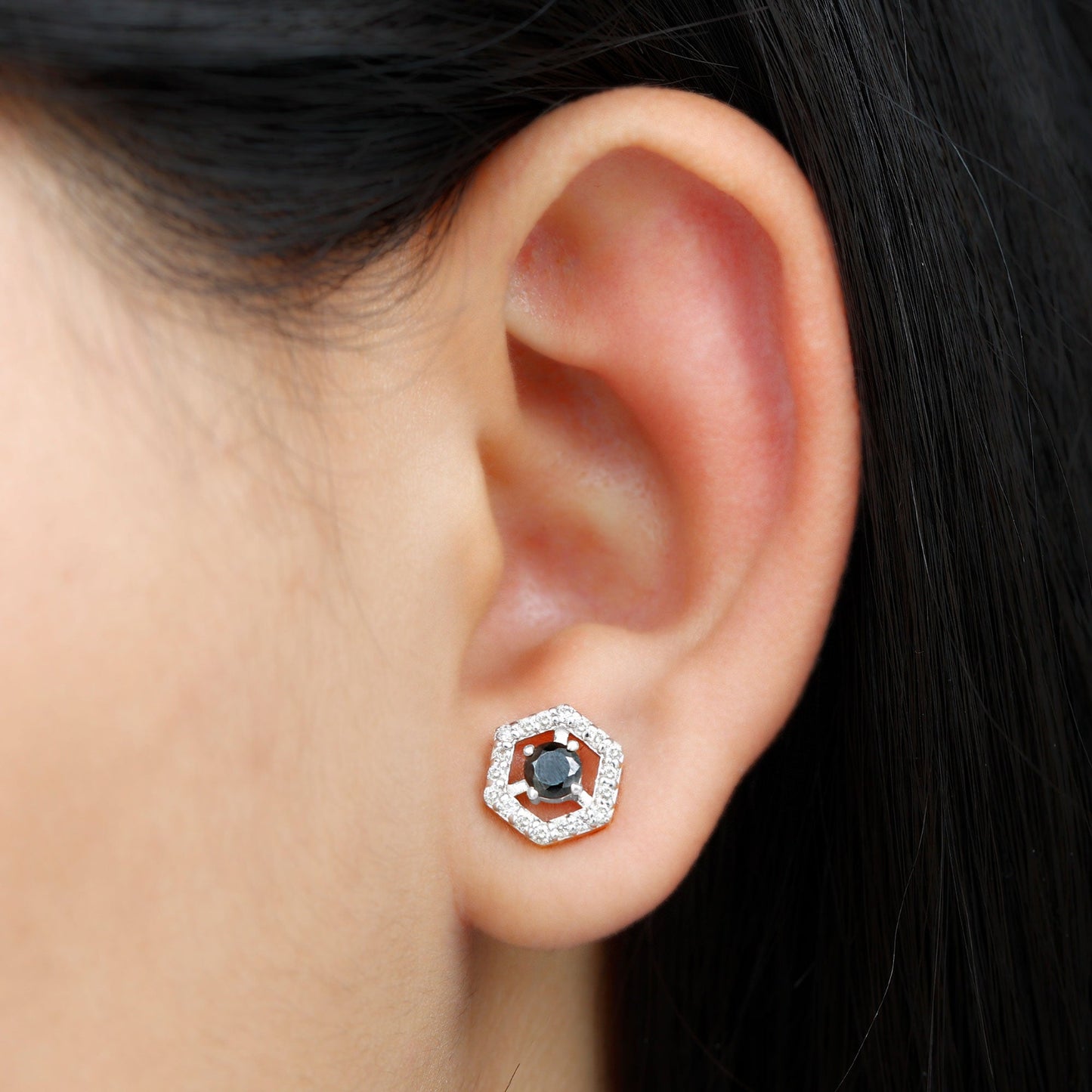 Real Black Onyx Geometric Earrings with Diamond