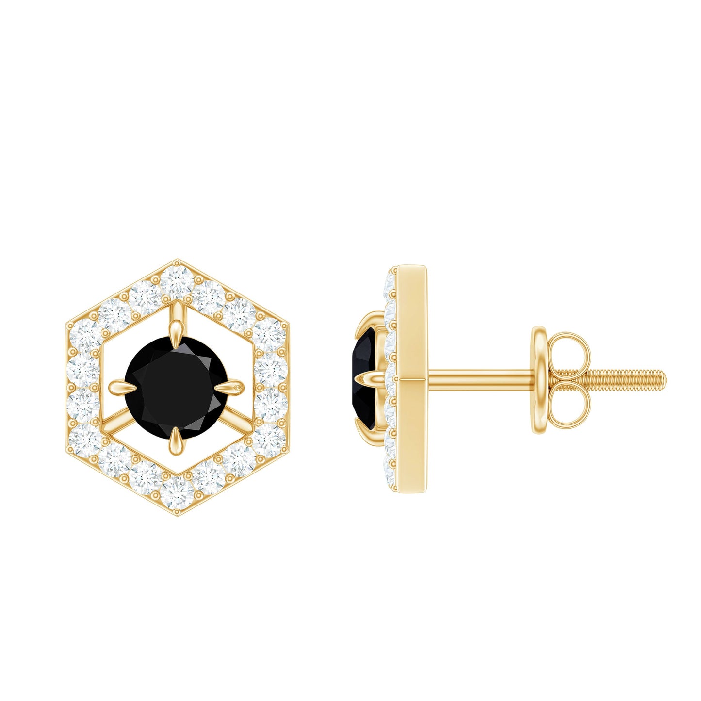 Real Black Onyx Geometric Earrings with Diamond