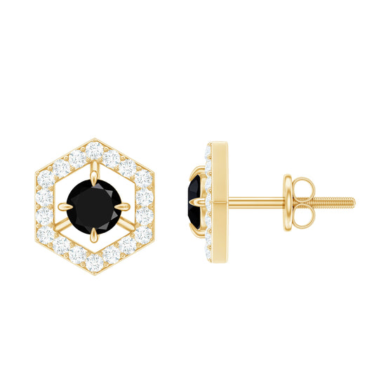 Real Black Onyx Geometric Earrings with Diamond