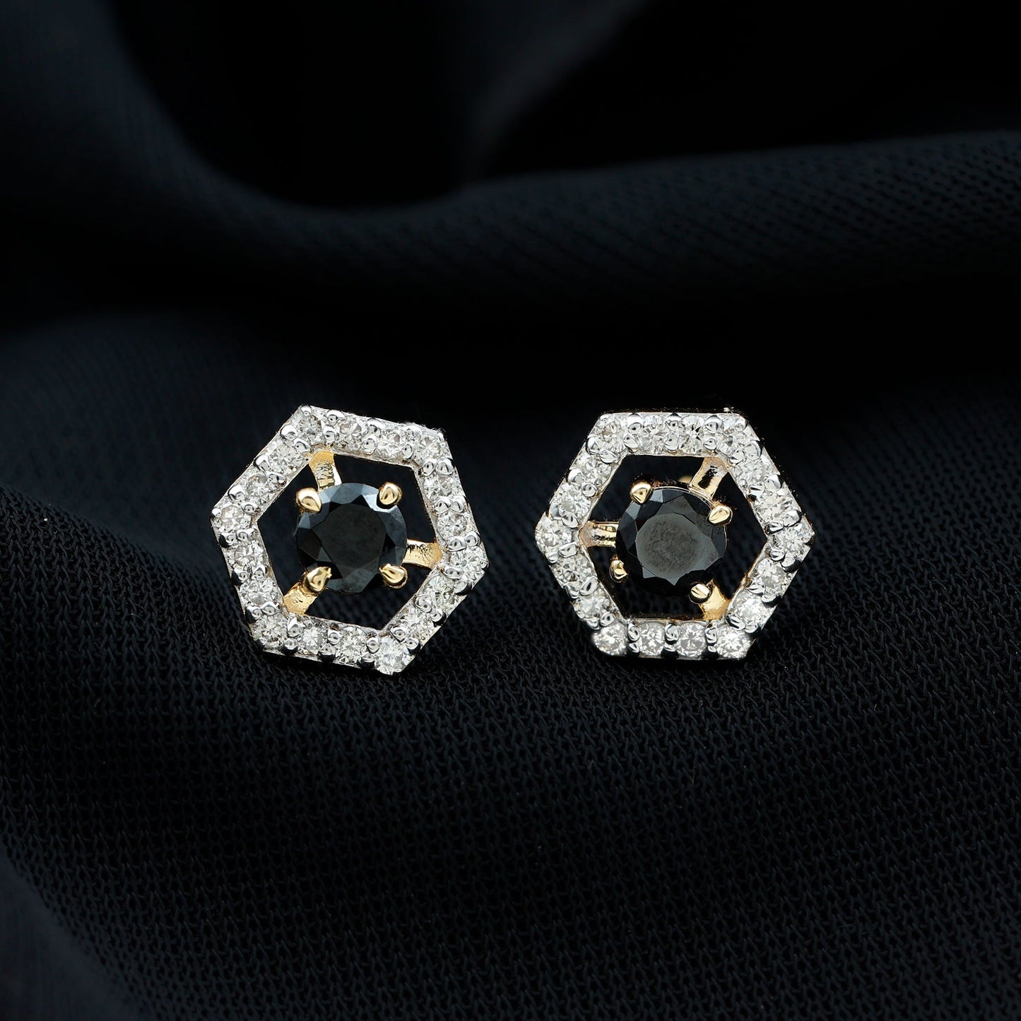 Real Black Onyx Geometric Earrings with Diamond