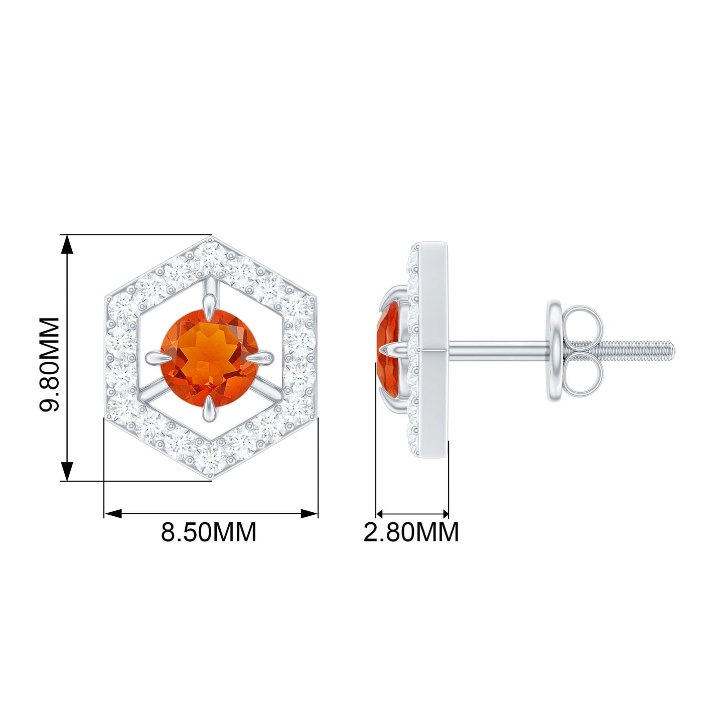 0.9 Carat Fire Opal and Diamond Geometric Stud Earrings