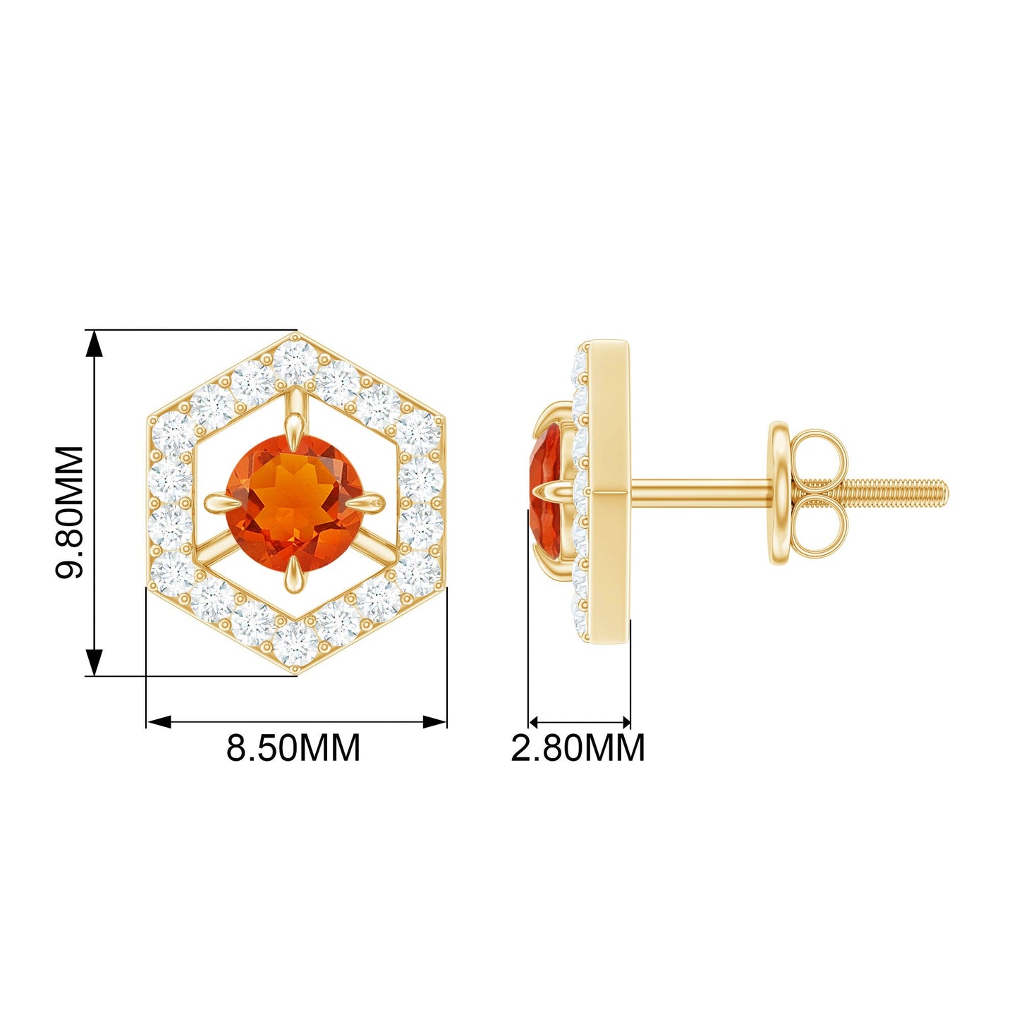 0.9 Carat Fire Opal and Diamond Geometric Stud Earrings