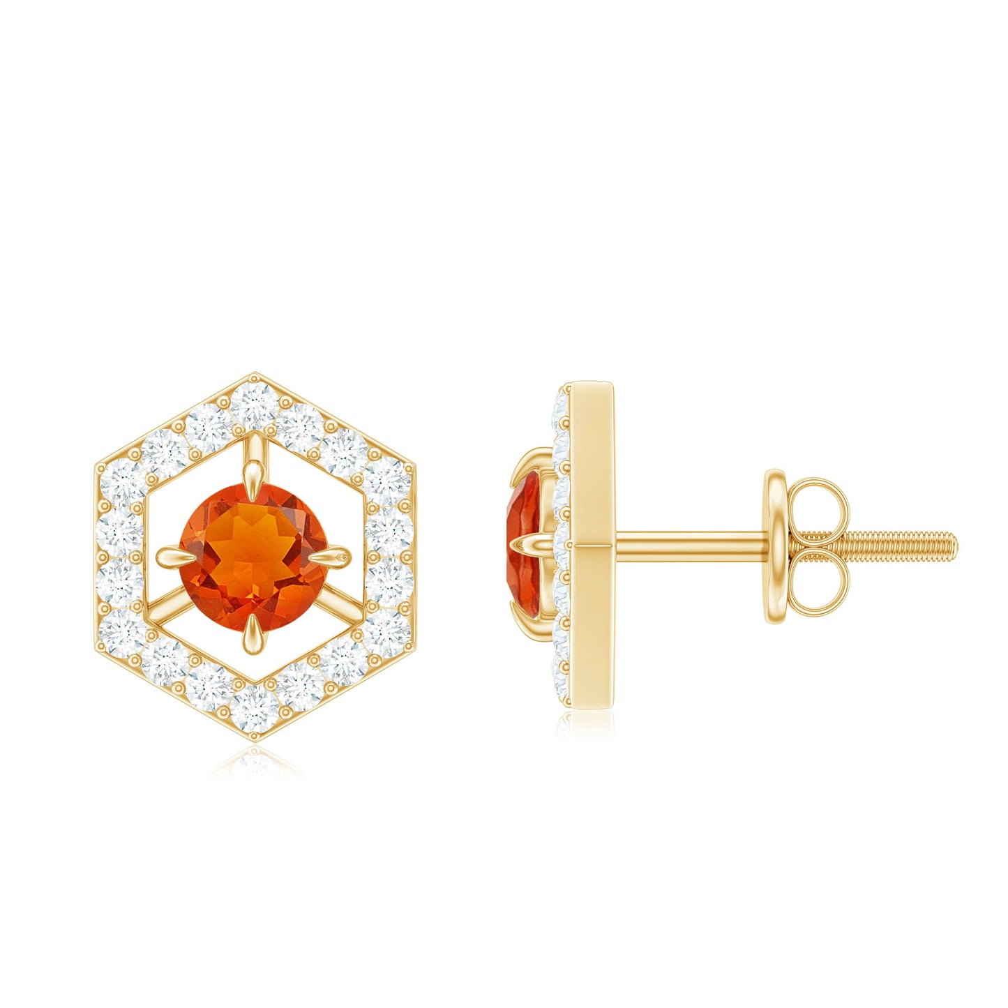 0.9 Carat Fire Opal and Diamond Geometric Stud Earrings