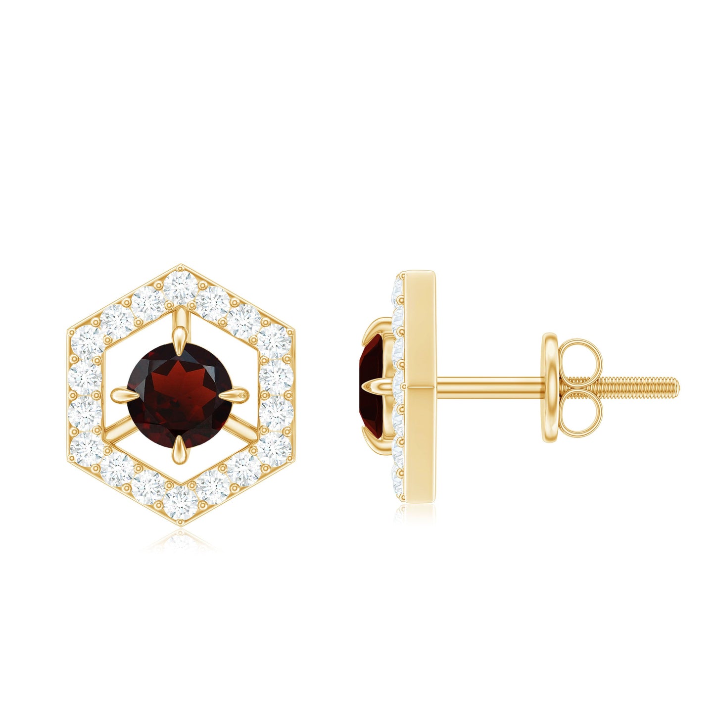 0.6 Carat Minimal Garnet and Diamond Geometric Stud Earrings