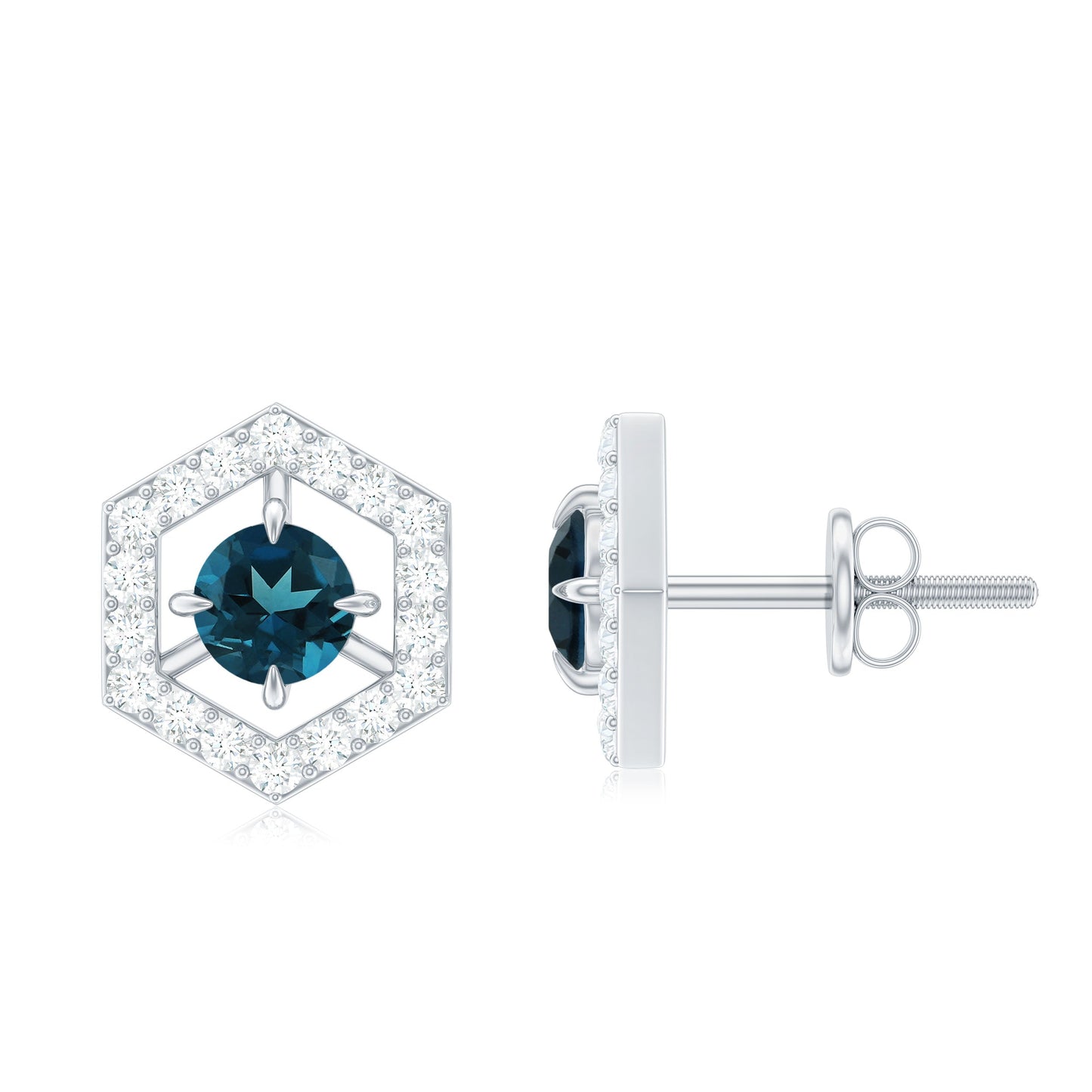 1.2 Carat London Blue Topaz and Diamond Geometric Stud Earrings