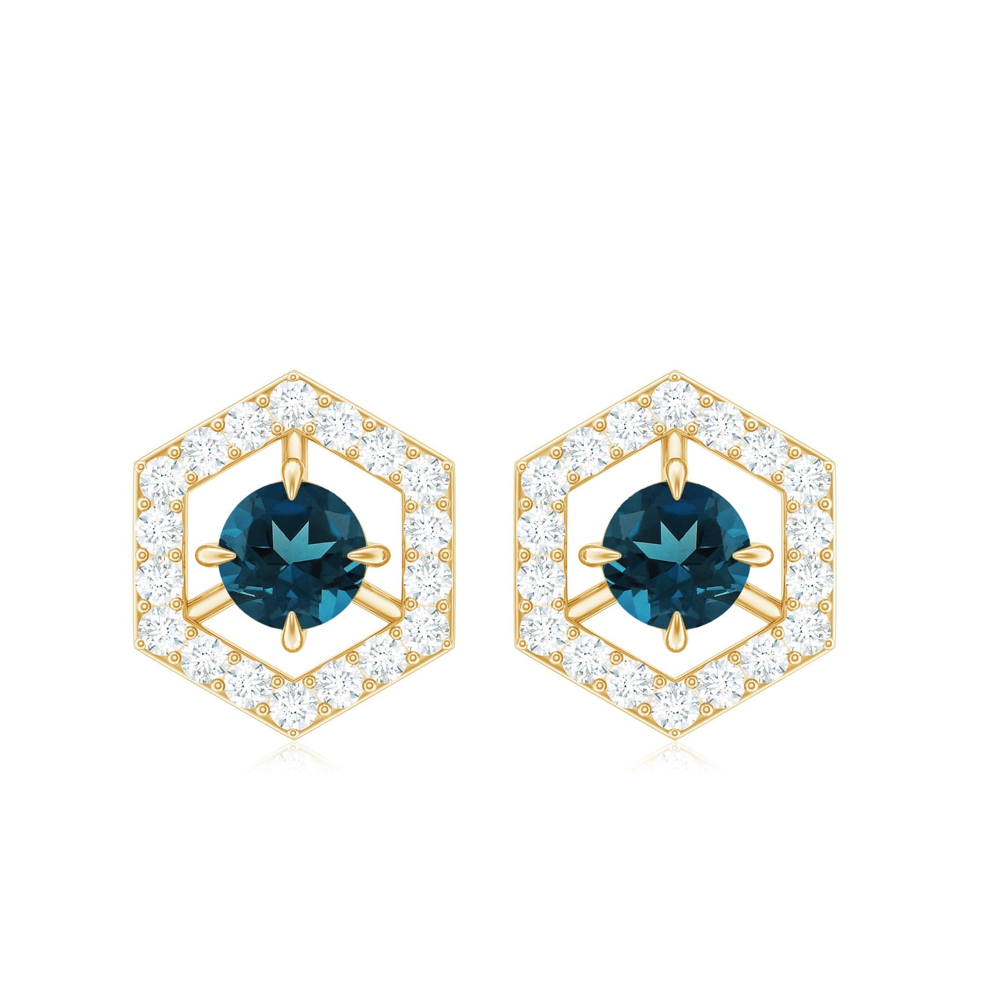 1.2 Carat London Blue Topaz and Diamond Geometric Stud Earrings