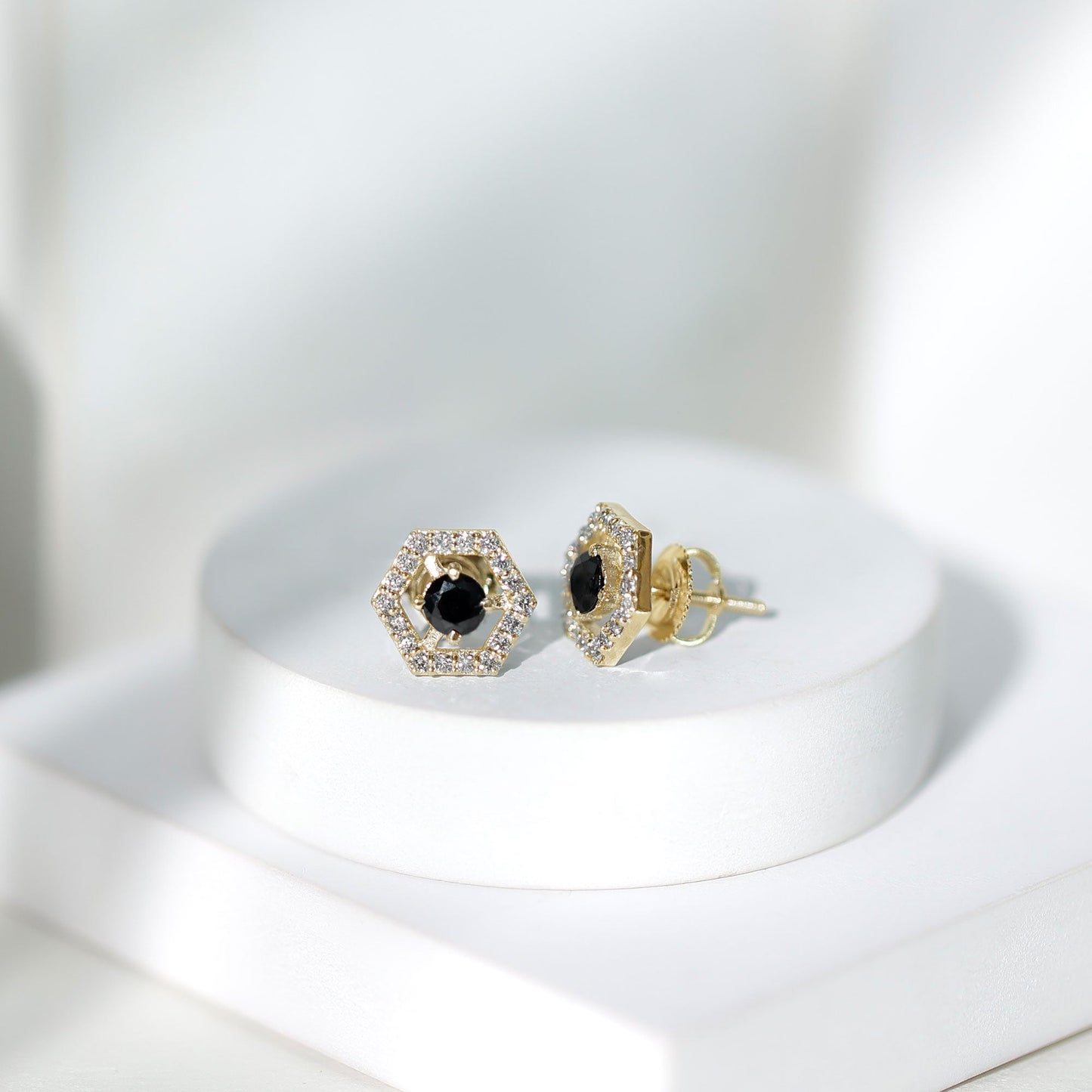 Lab Created Black Diamond and Diamond Geometric Stud Earrings