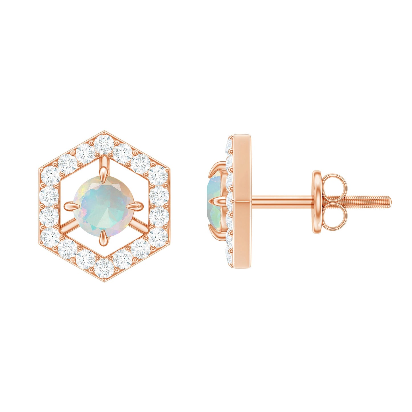 0.5 Carat Ethiopian Opal and Diamond Geometric Stud Earrings