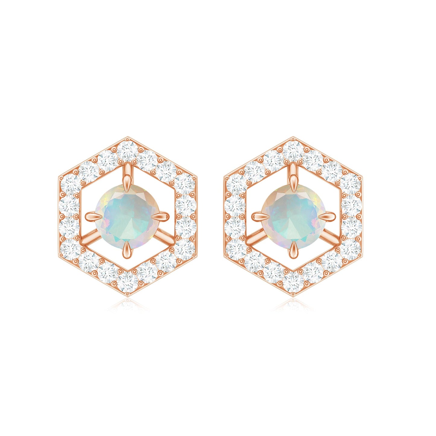 0.5 Carat Ethiopian Opal and Diamond Geometric Stud Earrings