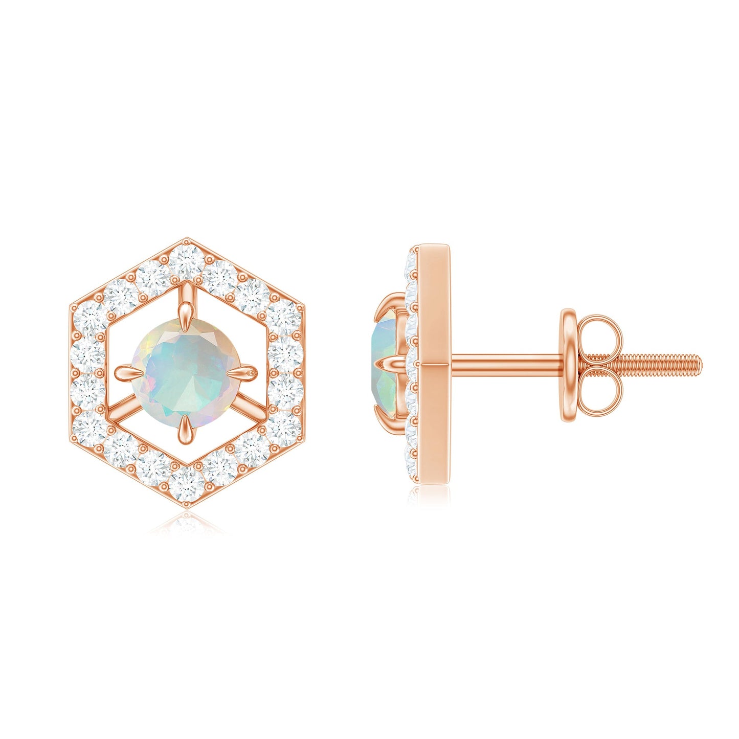 0.5 Carat Ethiopian Opal and Diamond Geometric Stud Earrings
