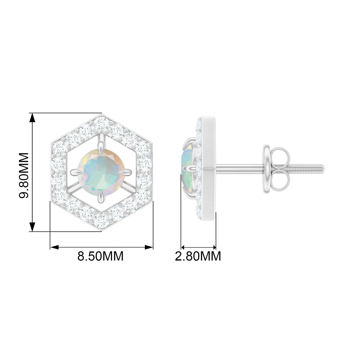 0.5 Carat Ethiopian Opal and Diamond Geometric Stud Earrings