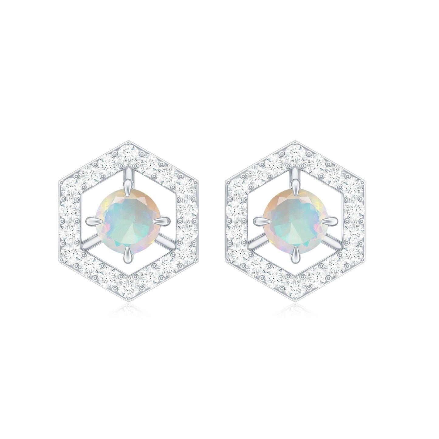 0.5 Carat Ethiopian Opal and Diamond Geometric Stud Earrings