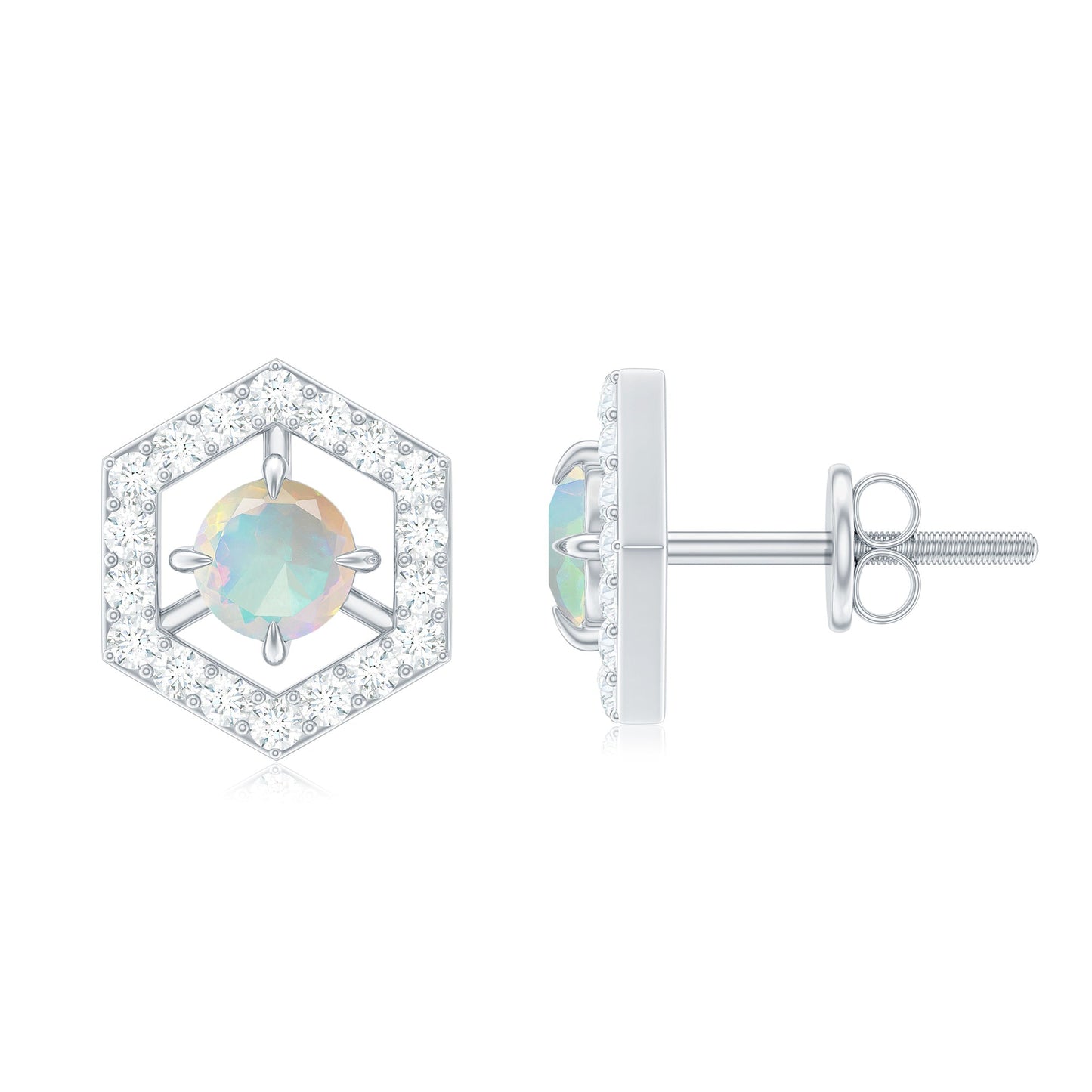 0.5 Carat Ethiopian Opal and Diamond Geometric Stud Earrings