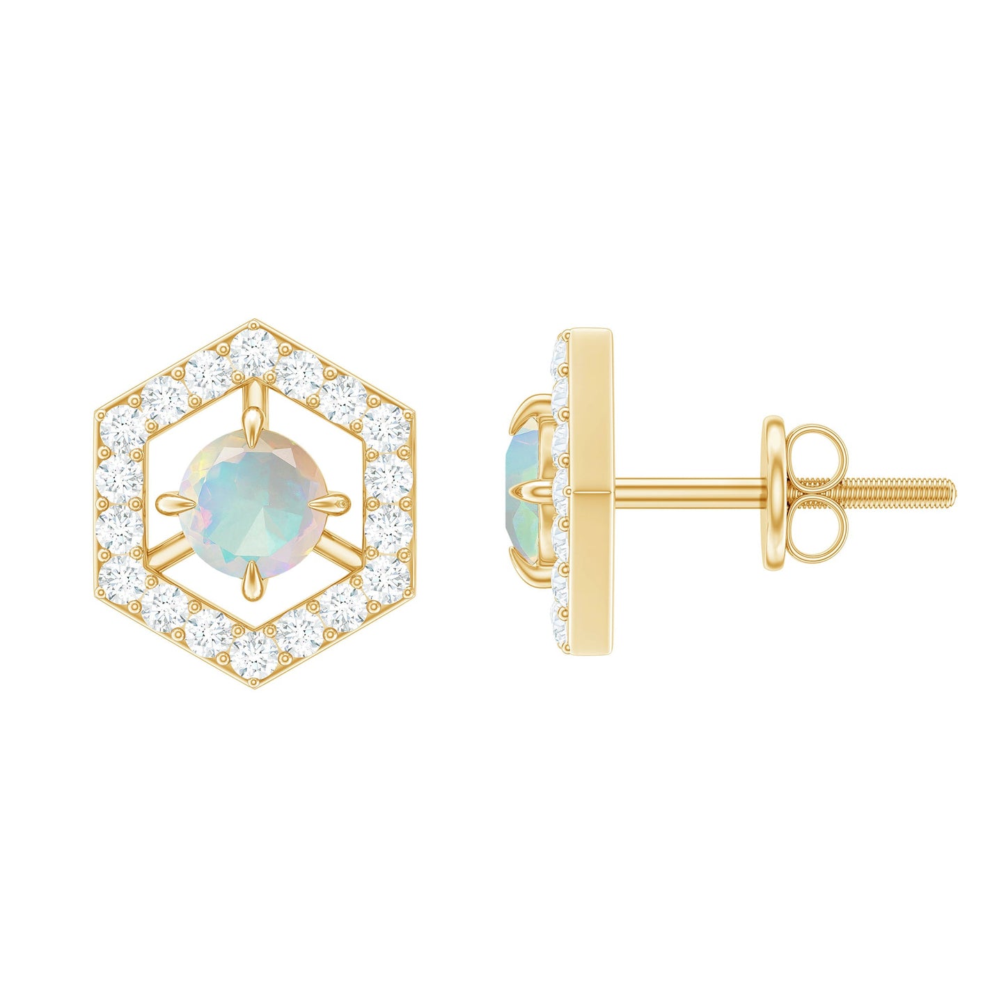 0.5 Carat Ethiopian Opal and Diamond Geometric Stud Earrings