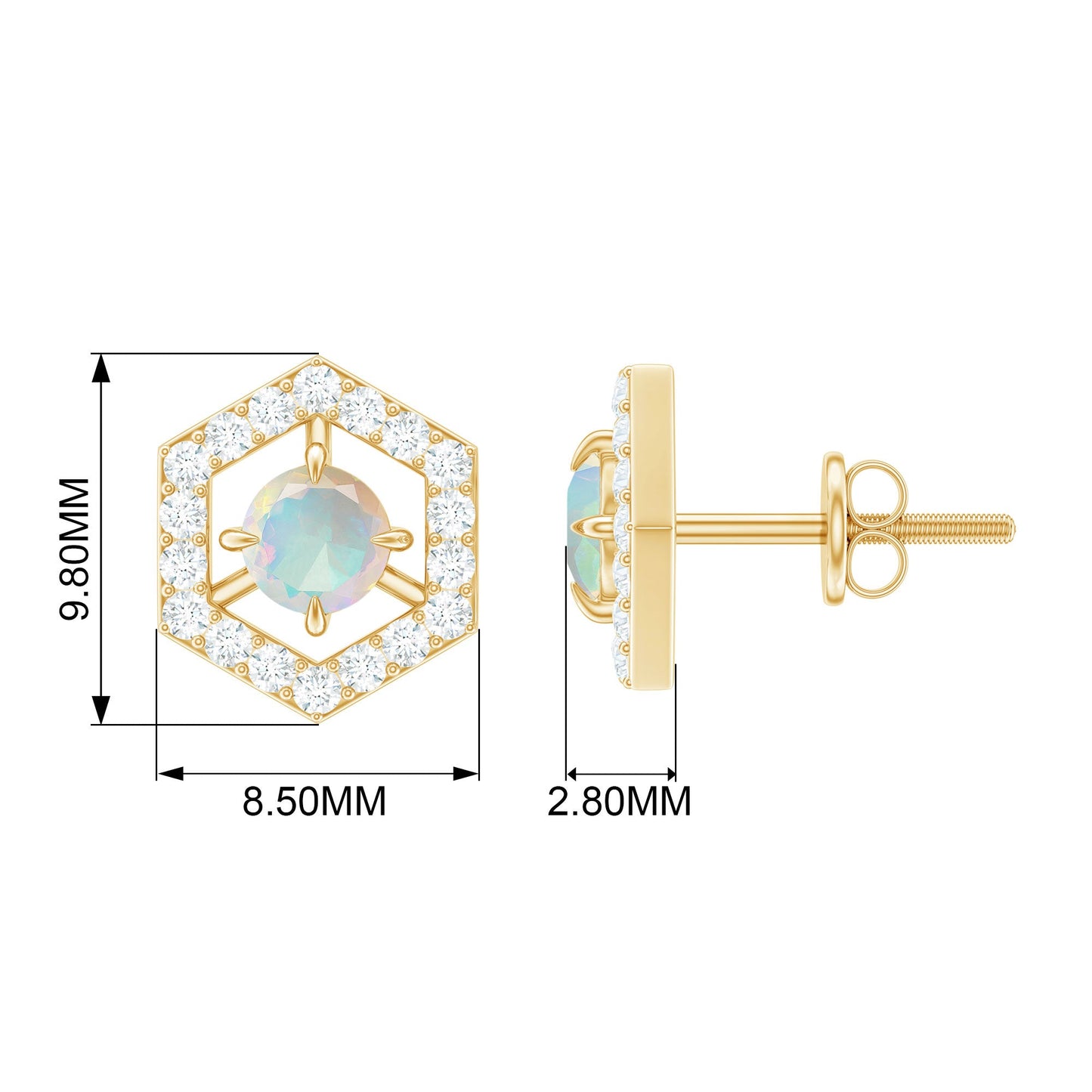 0.5 Carat Ethiopian Opal and Diamond Geometric Stud Earrings
