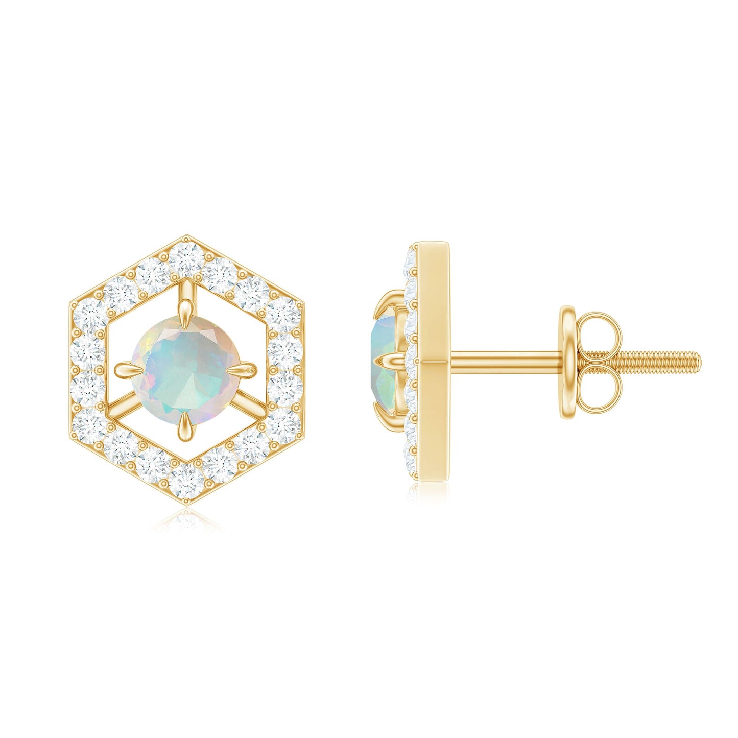 0.5 Carat Ethiopian Opal and Diamond Geometric Stud Earrings