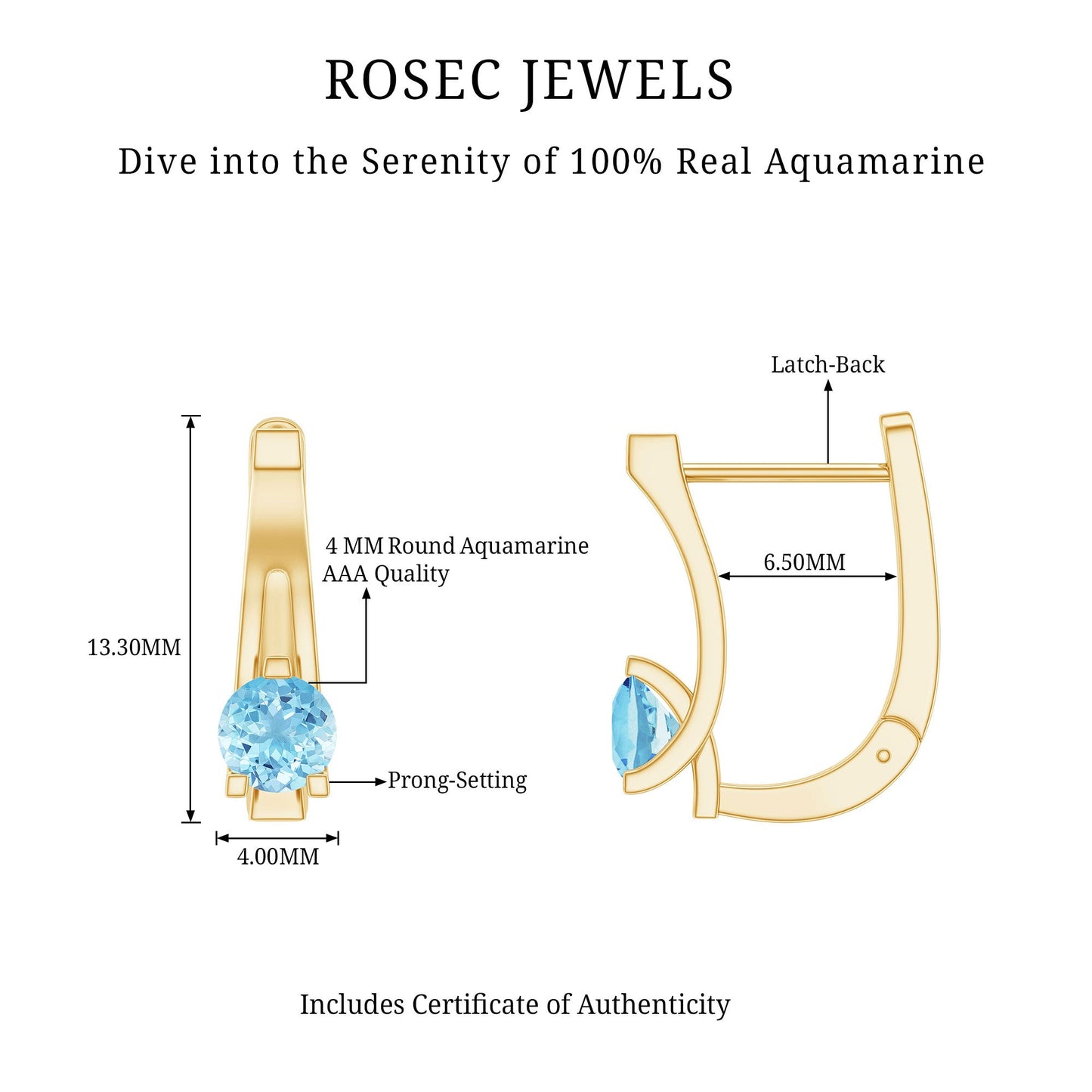Natural Aquamarine J Hoop Earrings with Certificate