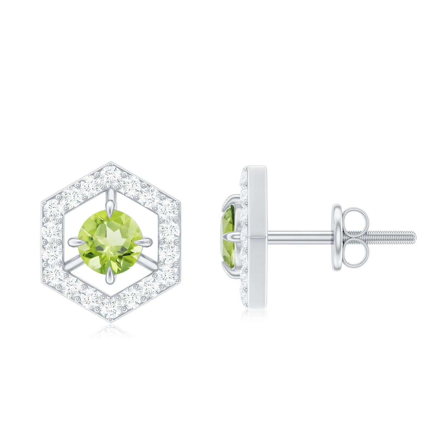 1 Carat Genuine Peridot and Diamond Geometric Stud Earrings