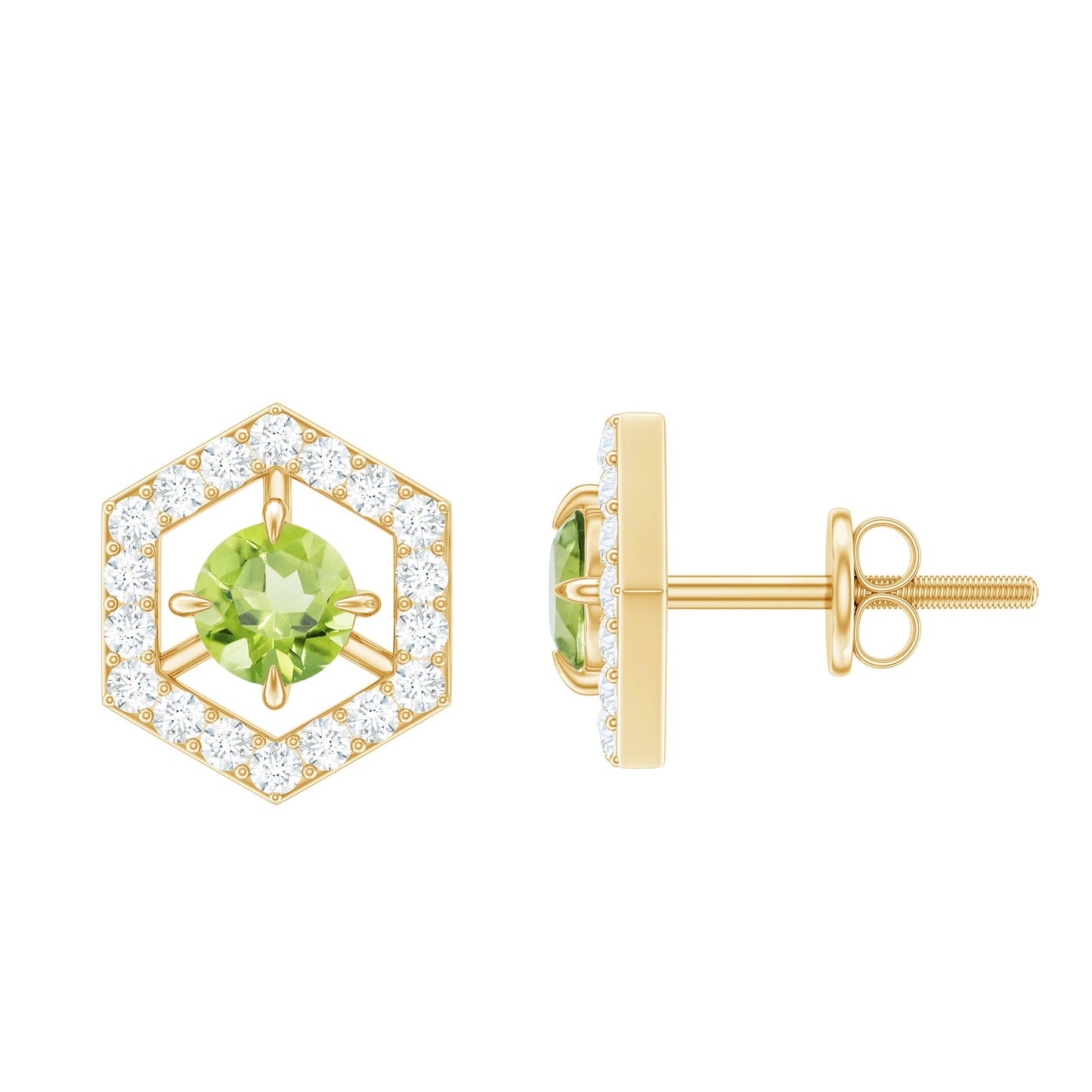 1 Carat Genuine Peridot and Diamond Geometric Stud Earrings