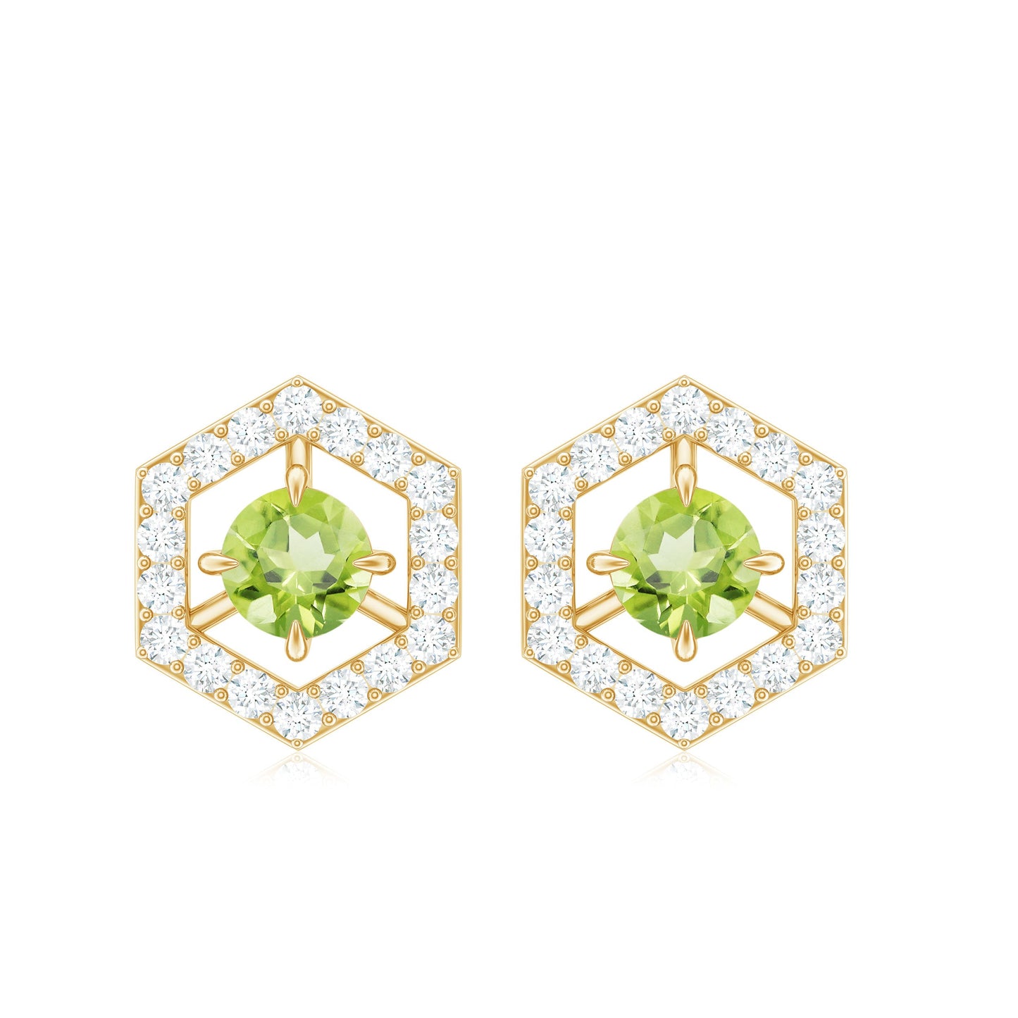 1 Carat Genuine Peridot and Diamond Geometric Stud Earrings