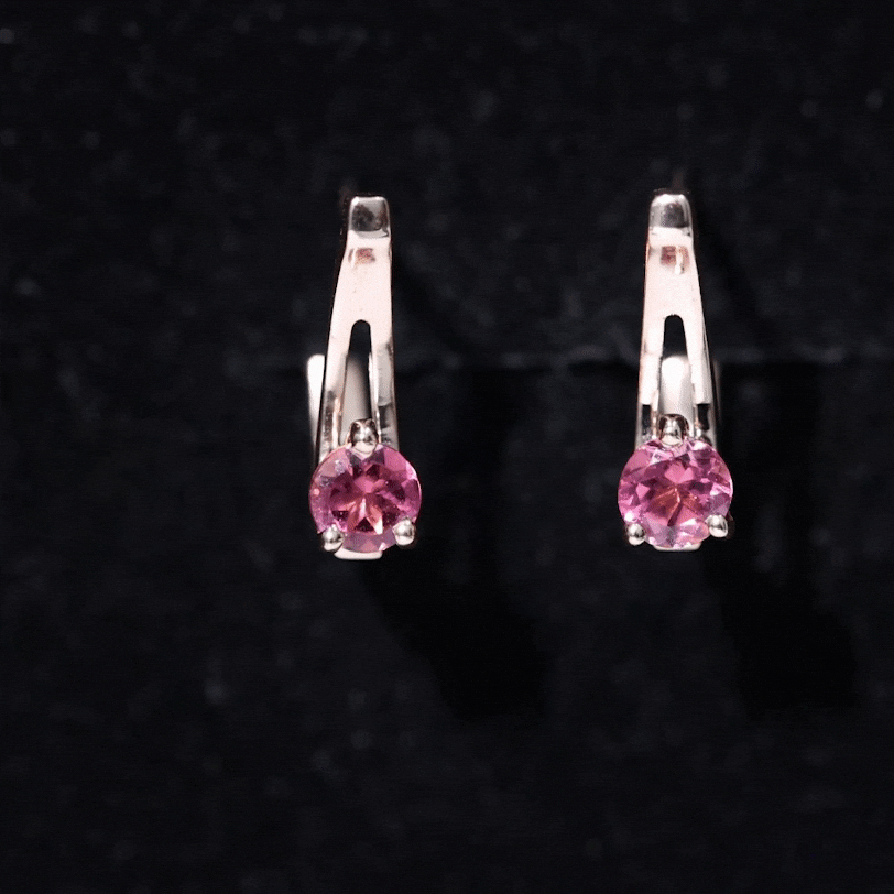 Natural Pink Tourmaline J Hoop Earrings