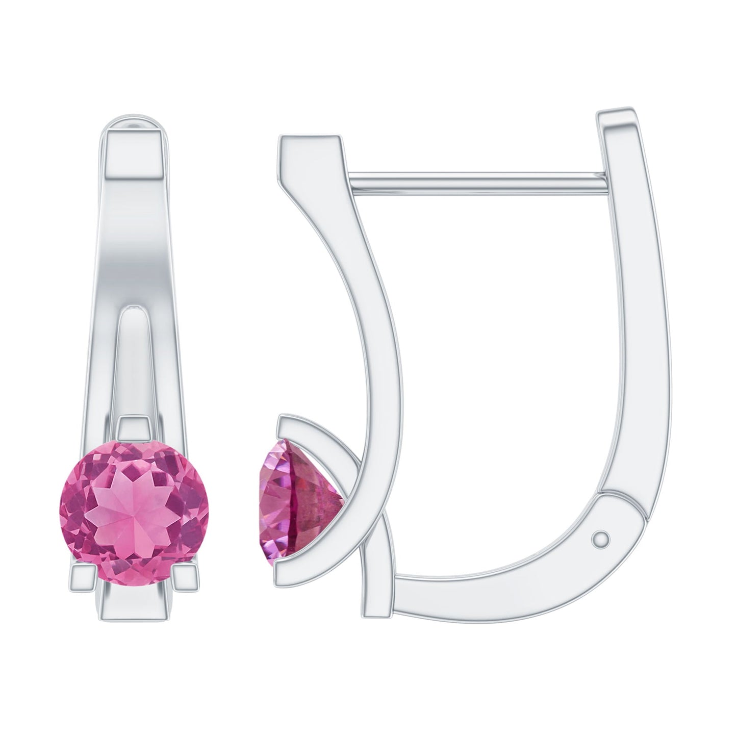 Natural Pink Tourmaline J Hoop Earrings