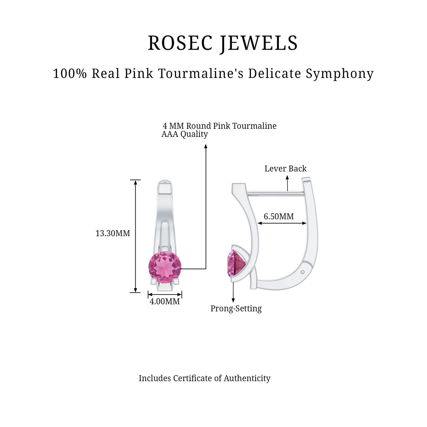 Natural Pink Tourmaline J Hoop Earrings
