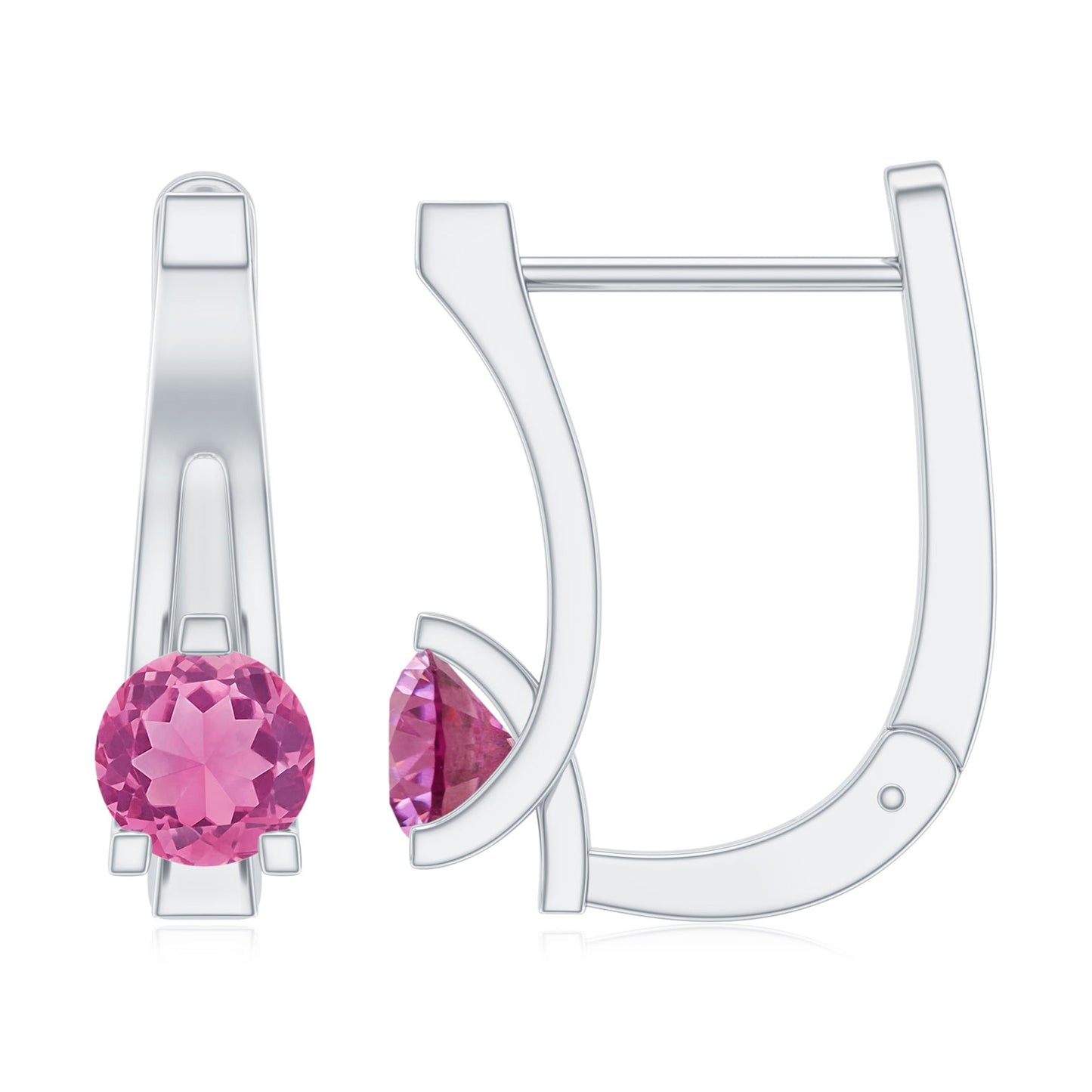Natural Pink Tourmaline J Hoop Earrings