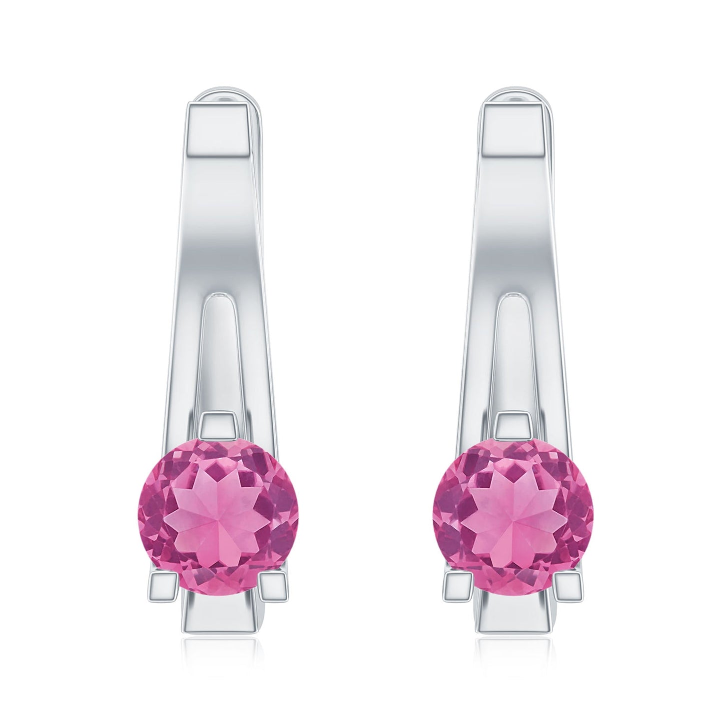 Natural Pink Tourmaline J Hoop Earrings