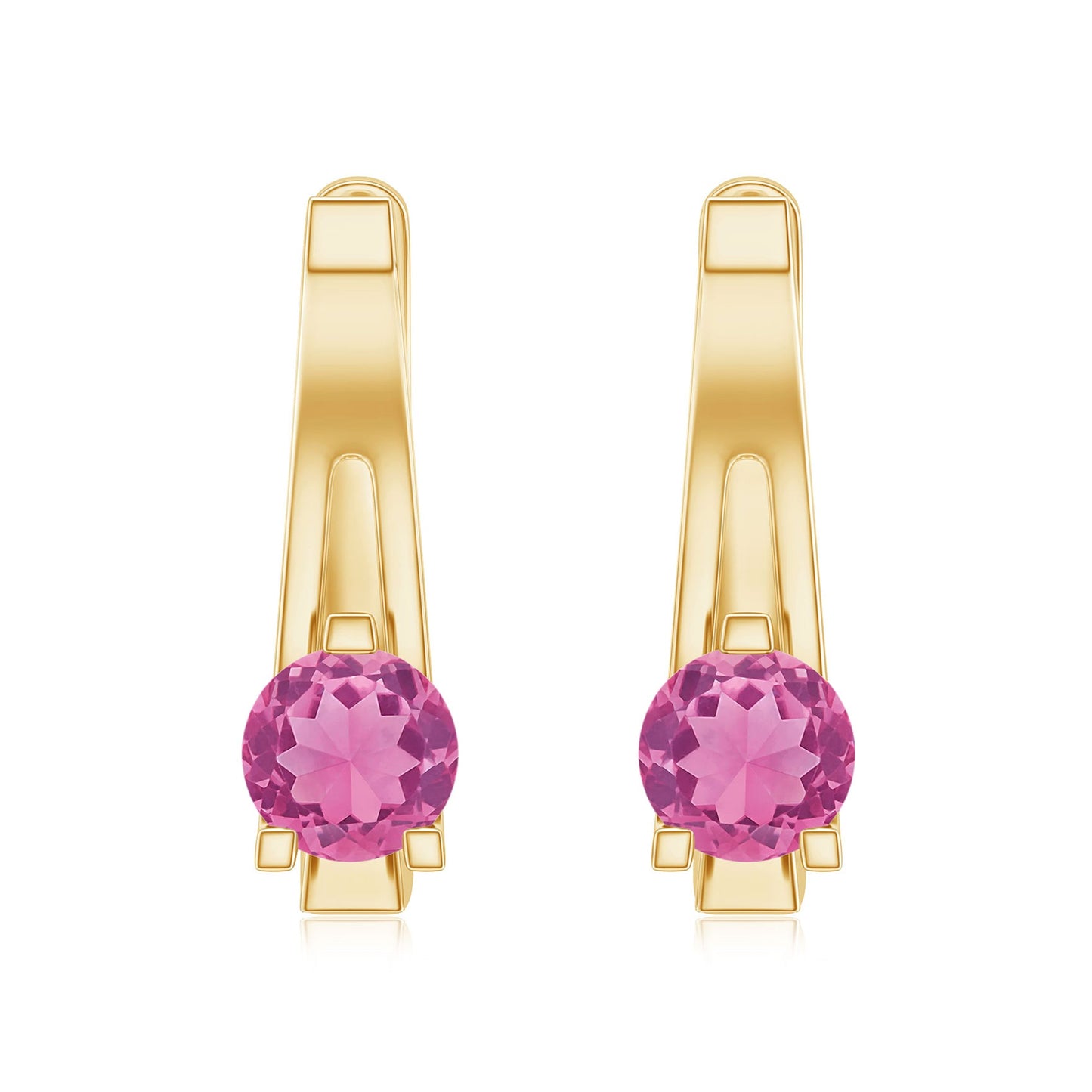 Natural Pink Tourmaline J Hoop Earrings
