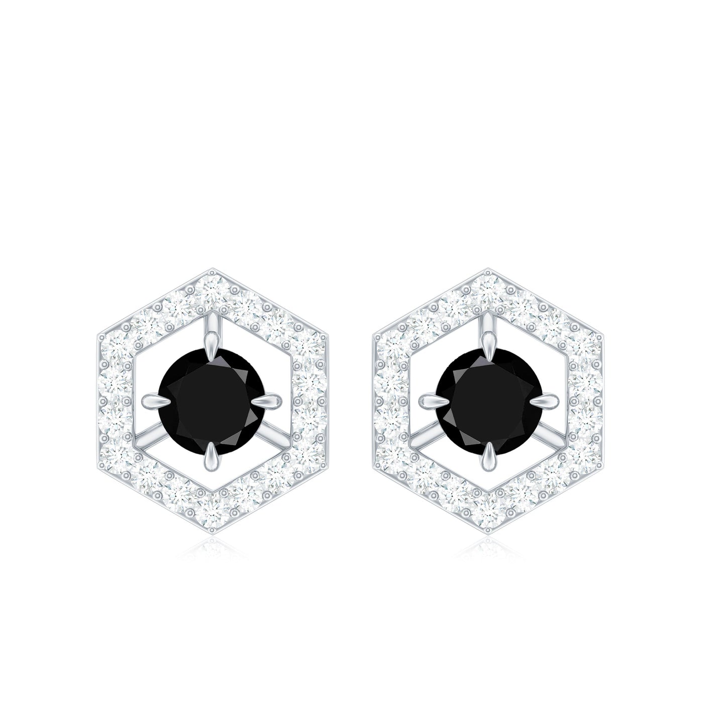 0.9 Carat Black Spinel and Diamond Hexagon Stud Earrings