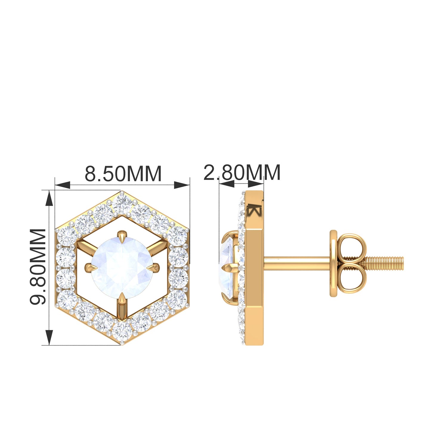 0.7 Carat Moonstone and Diamond Geometric Stud Earrings
