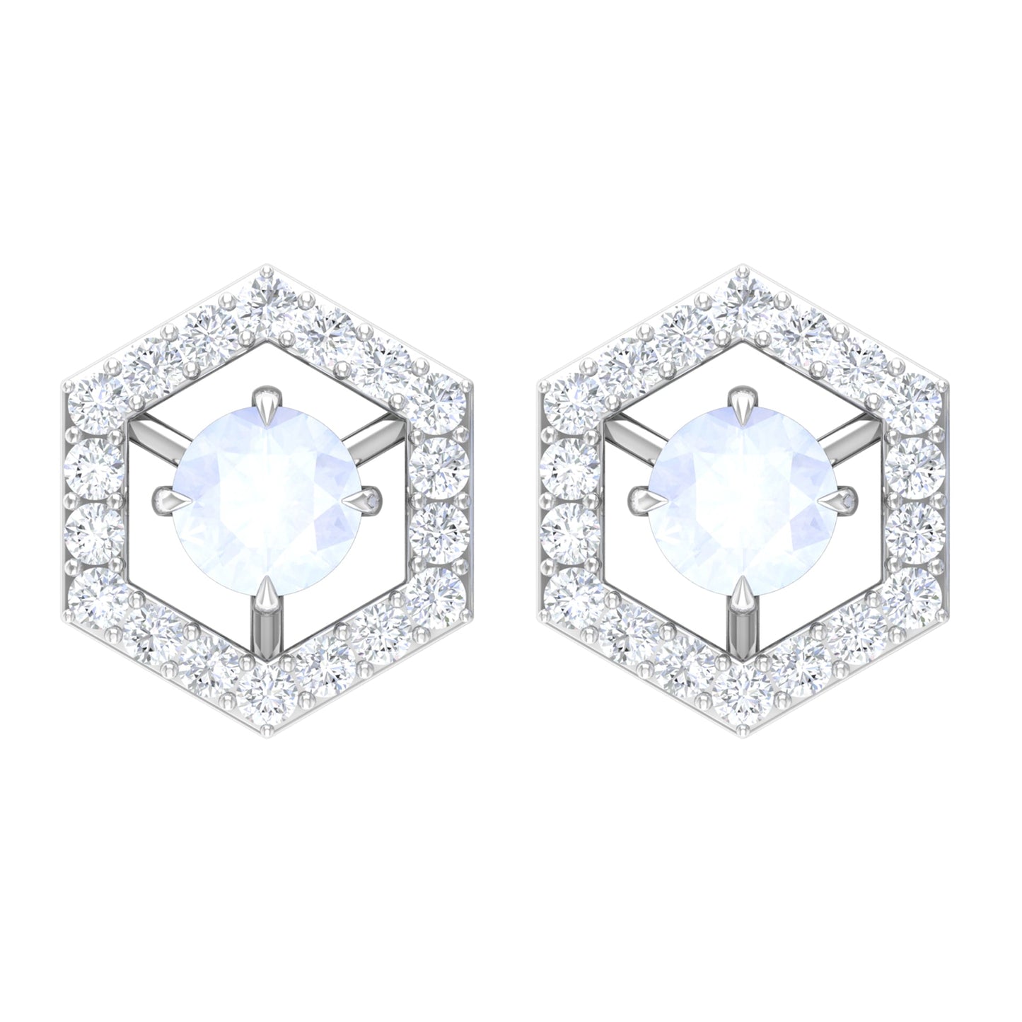 0.7 Carat Moonstone and Diamond Geometric Stud Earrings