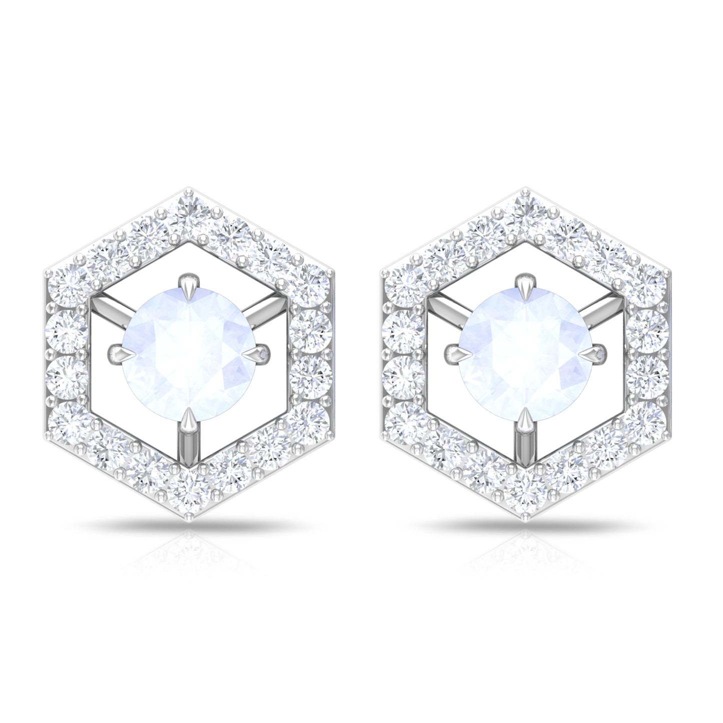 0.7 Carat Moonstone and Diamond Geometric Stud Earrings
