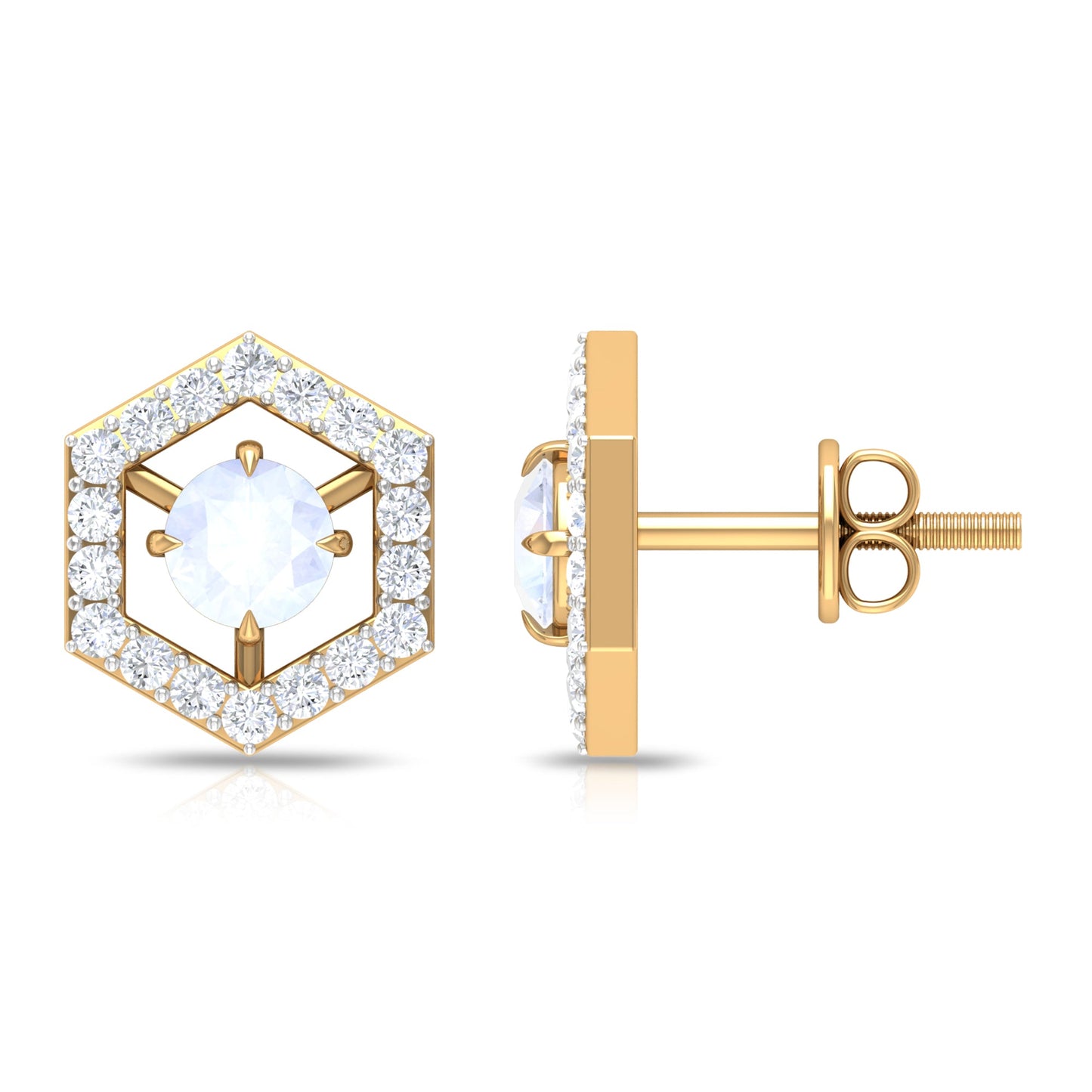 0.7 Carat Moonstone and Diamond Geometric Stud Earrings