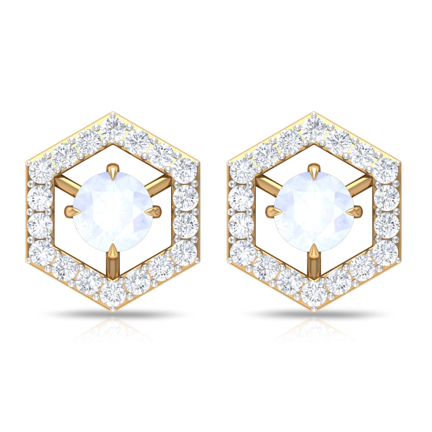 0.7 Carat Moonstone and Diamond Geometric Stud Earrings
